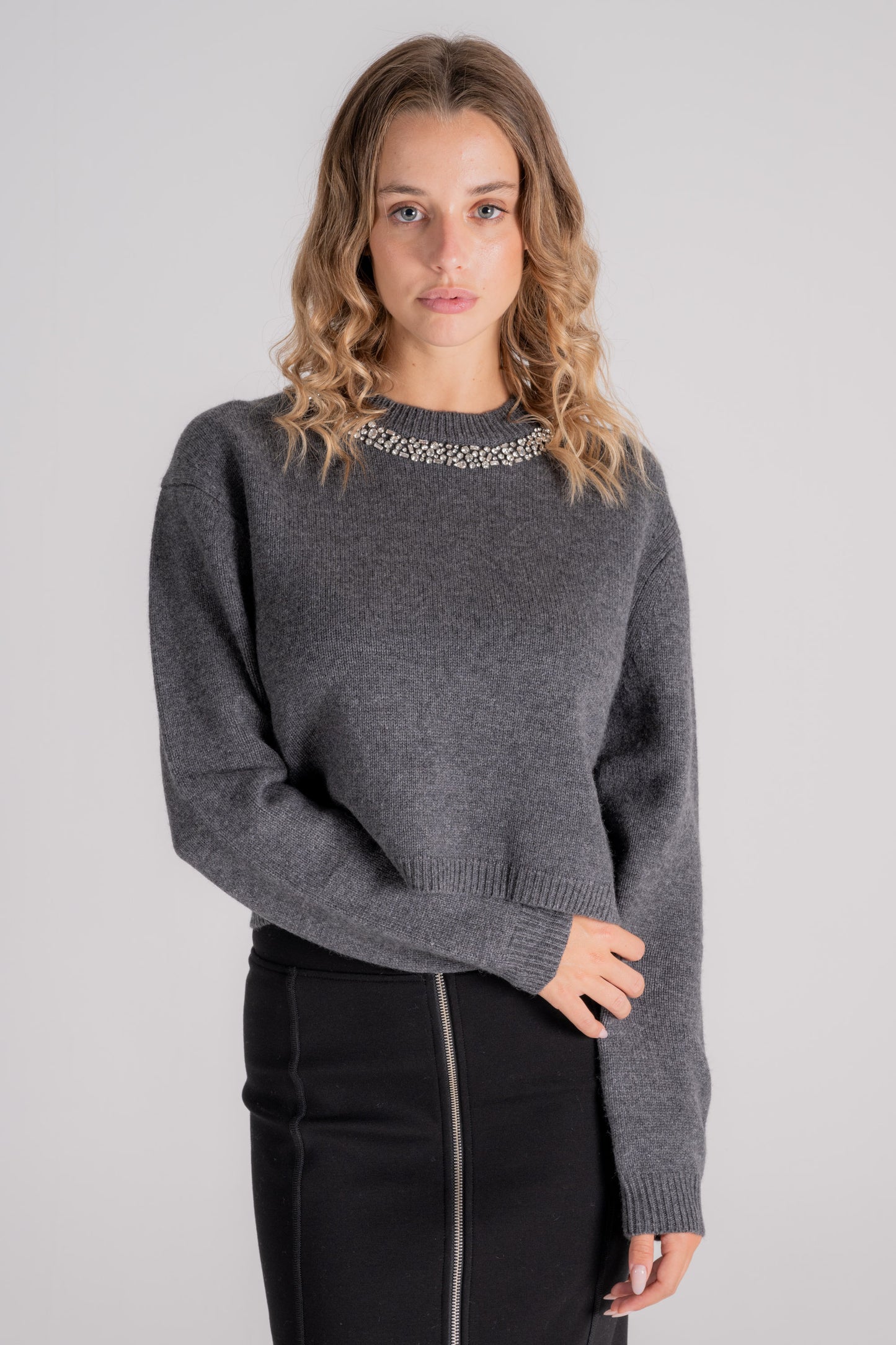  Semi-couture Sofia Sweater 70% Virgin Wool 30% Cashmere Grey Grigio Donna - 2