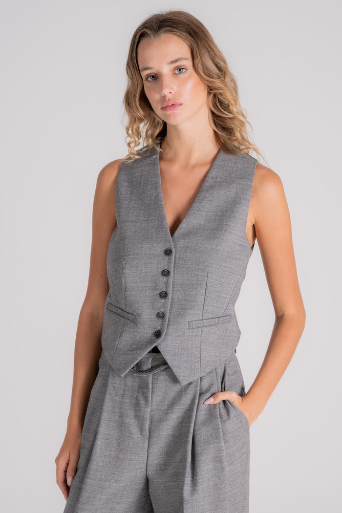 Semi-Couture Gilet Philomena 100% Lana Vergine Grigio-2