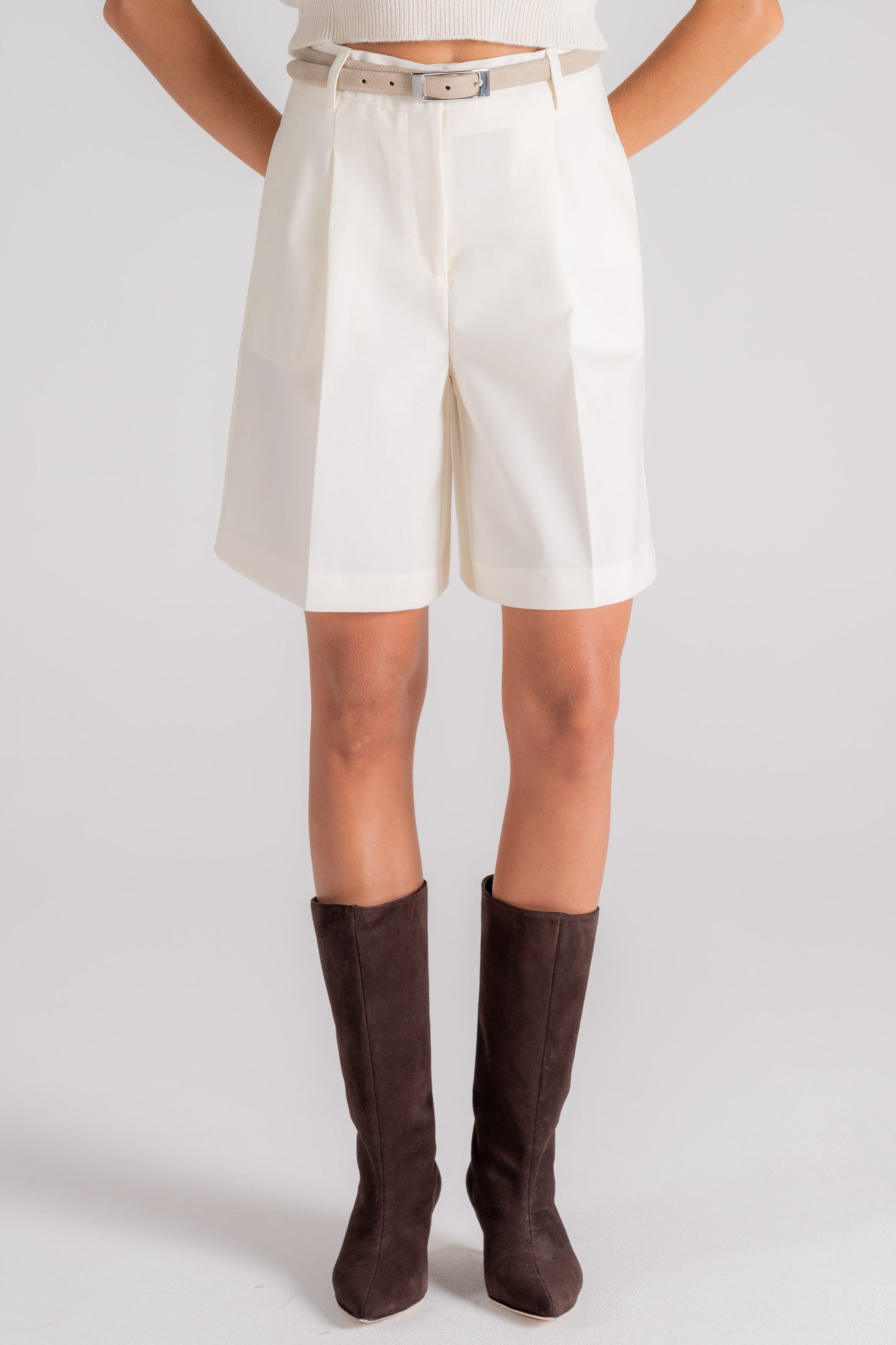  Semi-couture Camila Bermuda Shorts In Beige Virgin Wool/polyester Beige Donna - 1