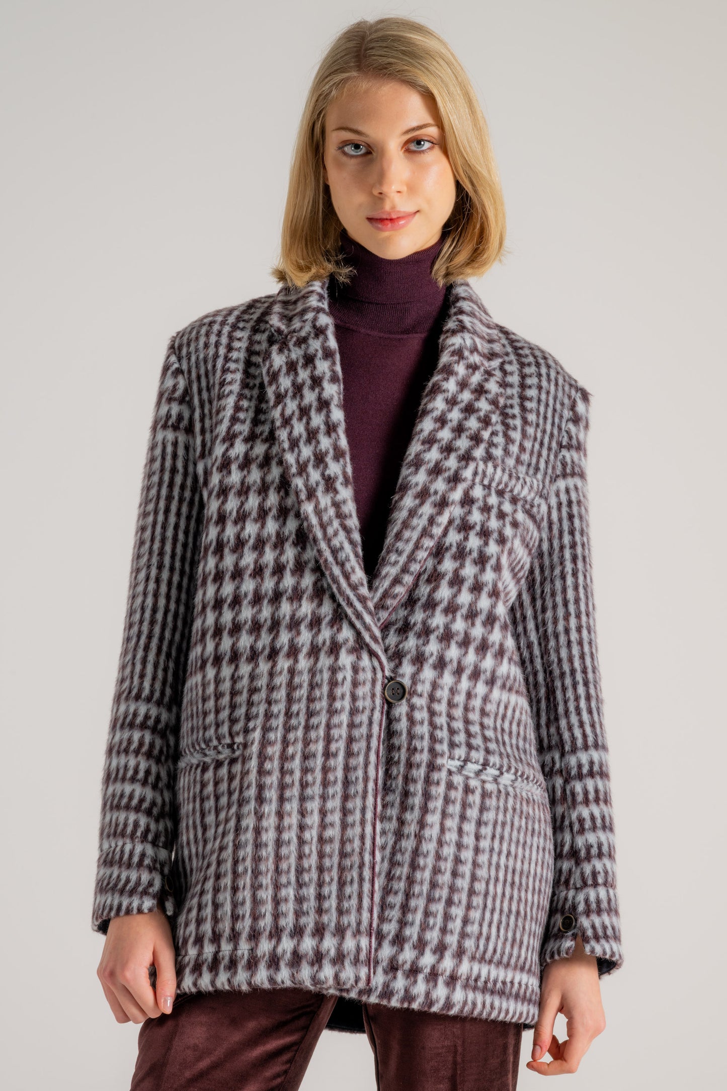  Forte_forte Forte Forte Alpaca Chic Macro Check Jacket Azzurro Donna - 1