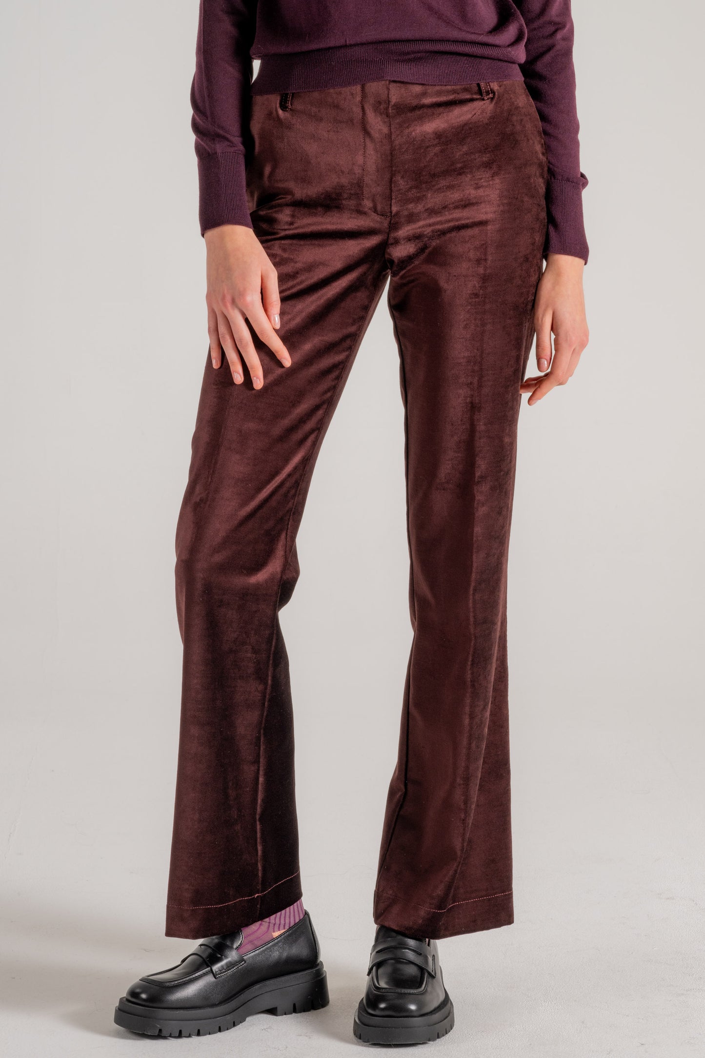  Forte_forte Forte Forte Cotton Viscose Stretch Velvet Trumpet Shaped Pants Marrone Marrone Donna - 1