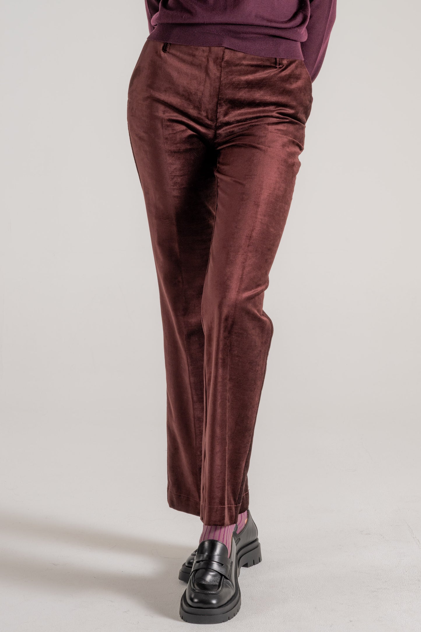  Forte_forte Forte Forte Cotton Viscose Stretch Velvet Trumpet Shaped Pants Marrone Marrone Donna - 2