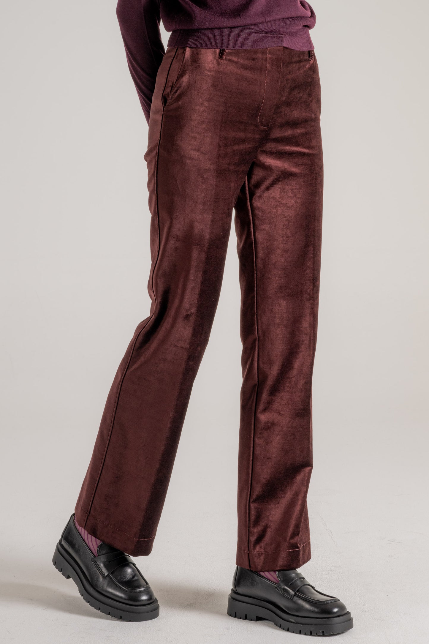  Forte_forte Forte Forte Cotton Viscose Stretch Velvet Trumpet Shaped Pants Marrone Marrone Donna - 3