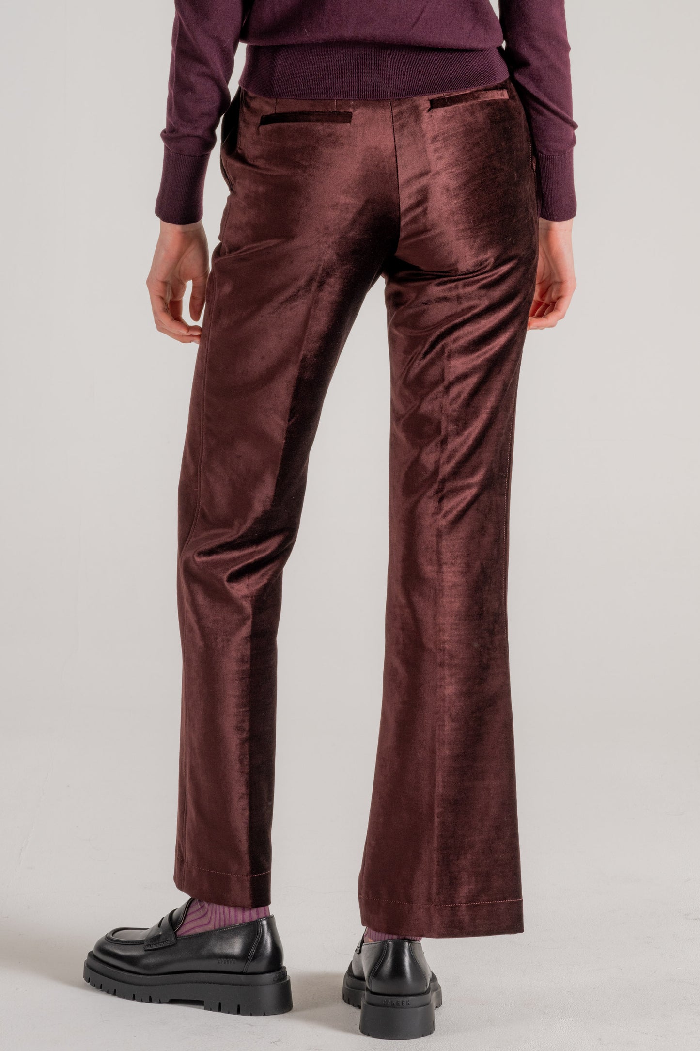  Forte_forte Forte Forte Cotton Viscose Stretch Velvet Trumpet Shaped Pants Marrone Marrone Donna - 4