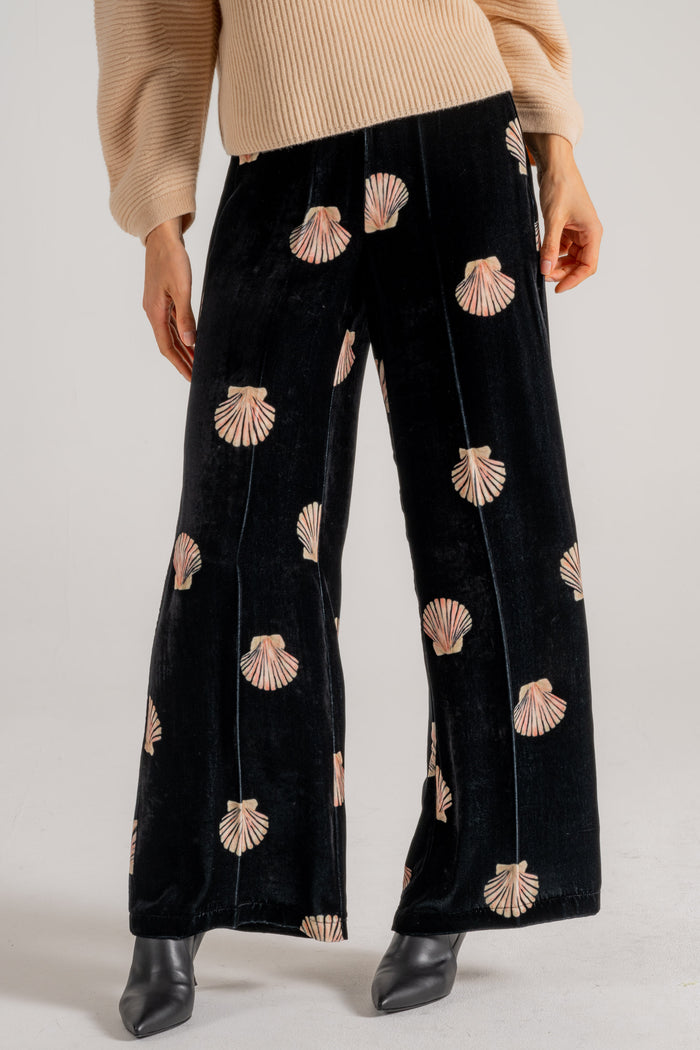 Forte Forte Mother Of Pearl Print Velvet Pants Nero Donna