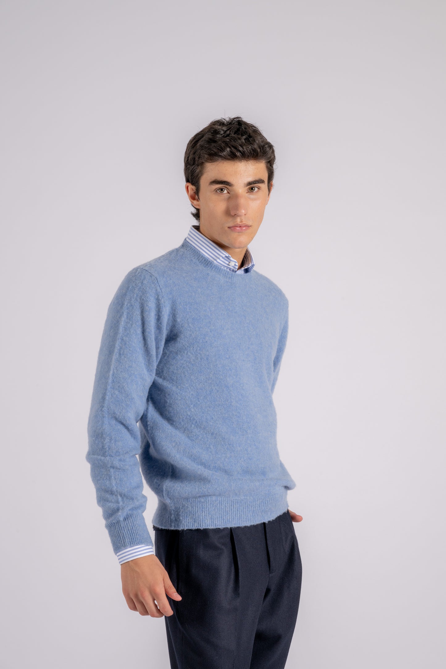  Mauro Ottaviani Merino Wool Crew Neck Light Blue Azzurro Uomo - 4