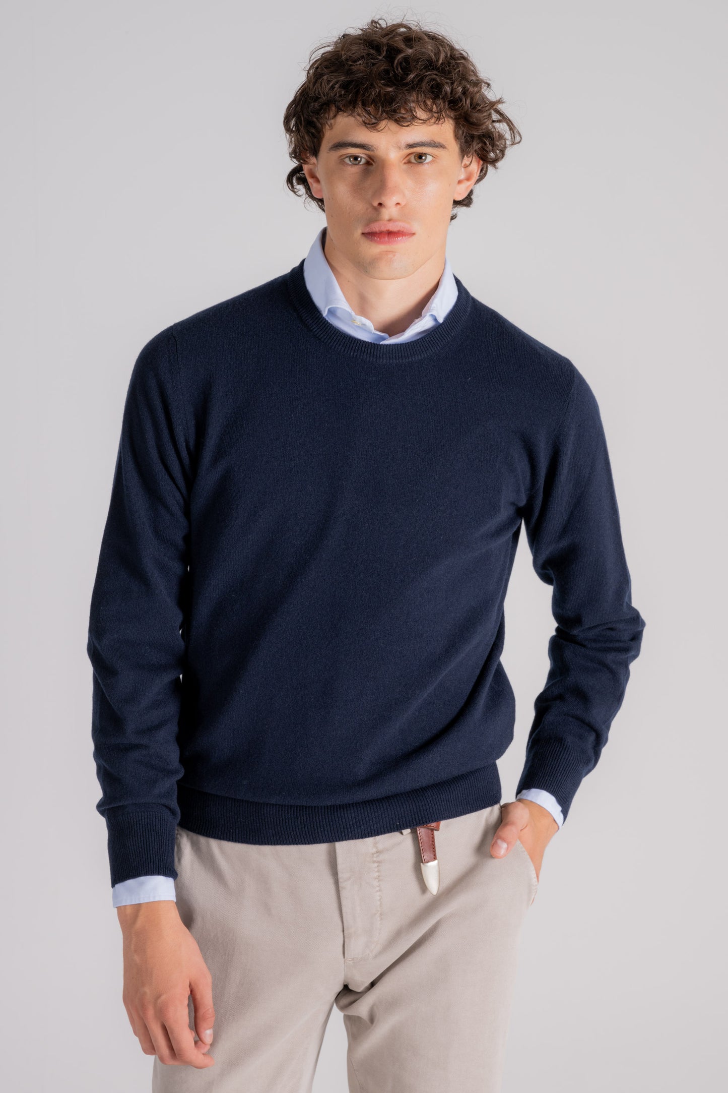  Mauro Ottaviani Crew Neck Wool/cashmere Blue Blu Uomo - 1