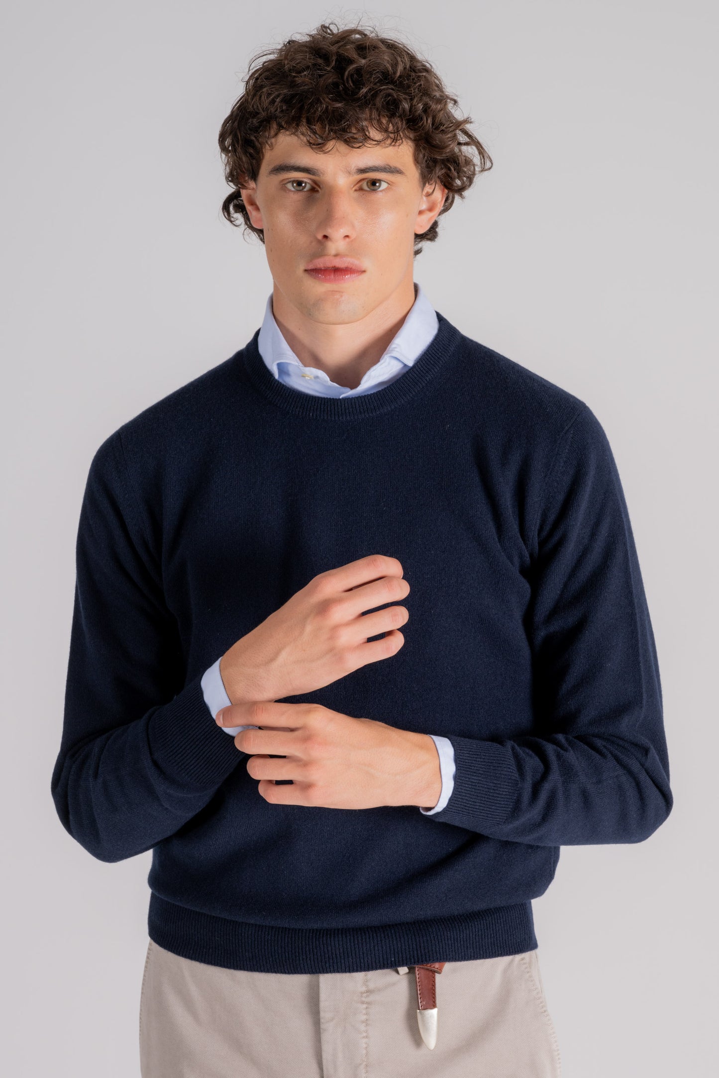  Mauro Ottaviani Crew Neck Wool/cashmere Blue Blu Uomo - 2