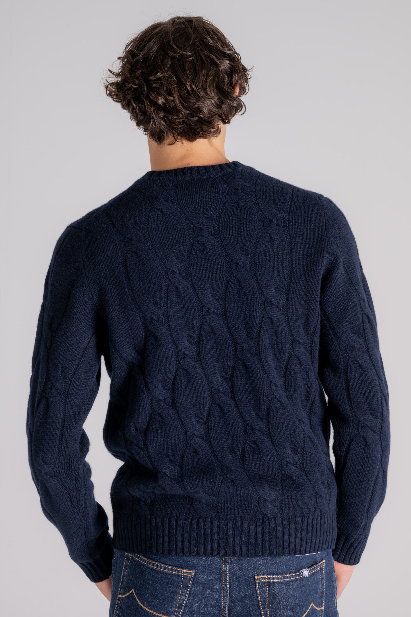  Mauro Ottaviani Crew Neck Soft Cable Knit In Wool/cashmere Blue Blu Uomo - 4