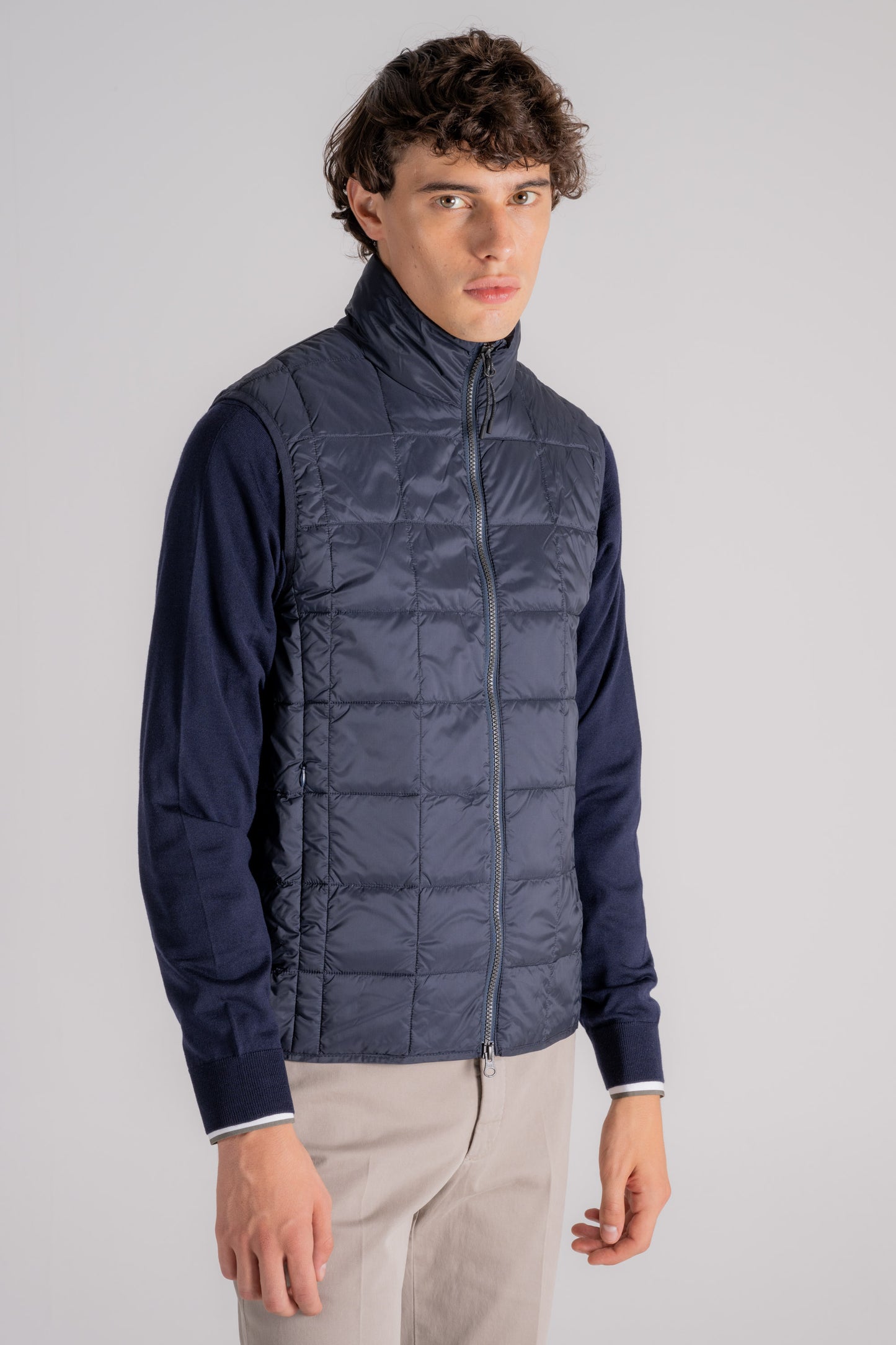  Taion Hi Neck W-zip Down Vest Blu Blu Uomo - 4