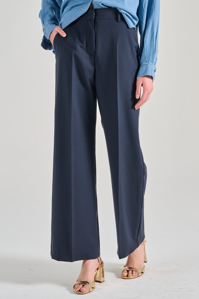 Max Mara Weekend Pantalone In Lana Vergine Blu Donna-2