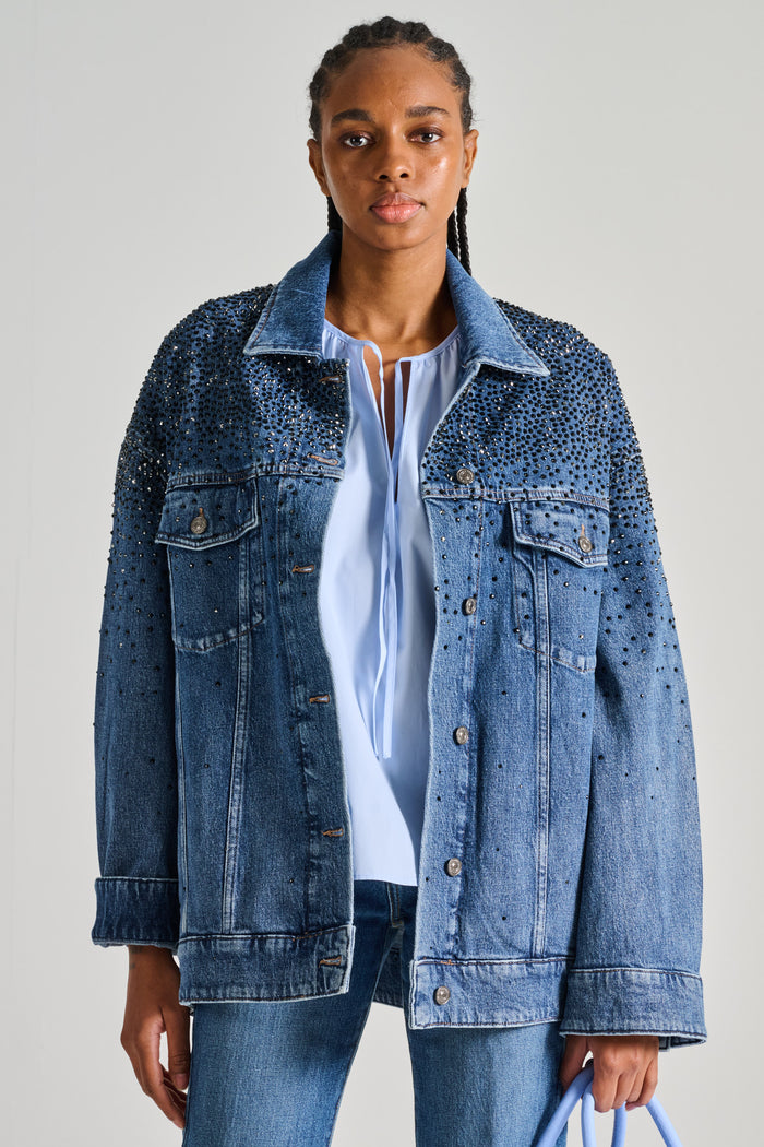 7 For All Mankind Oli Trucker Jacket Candy Faded Crystals Blue