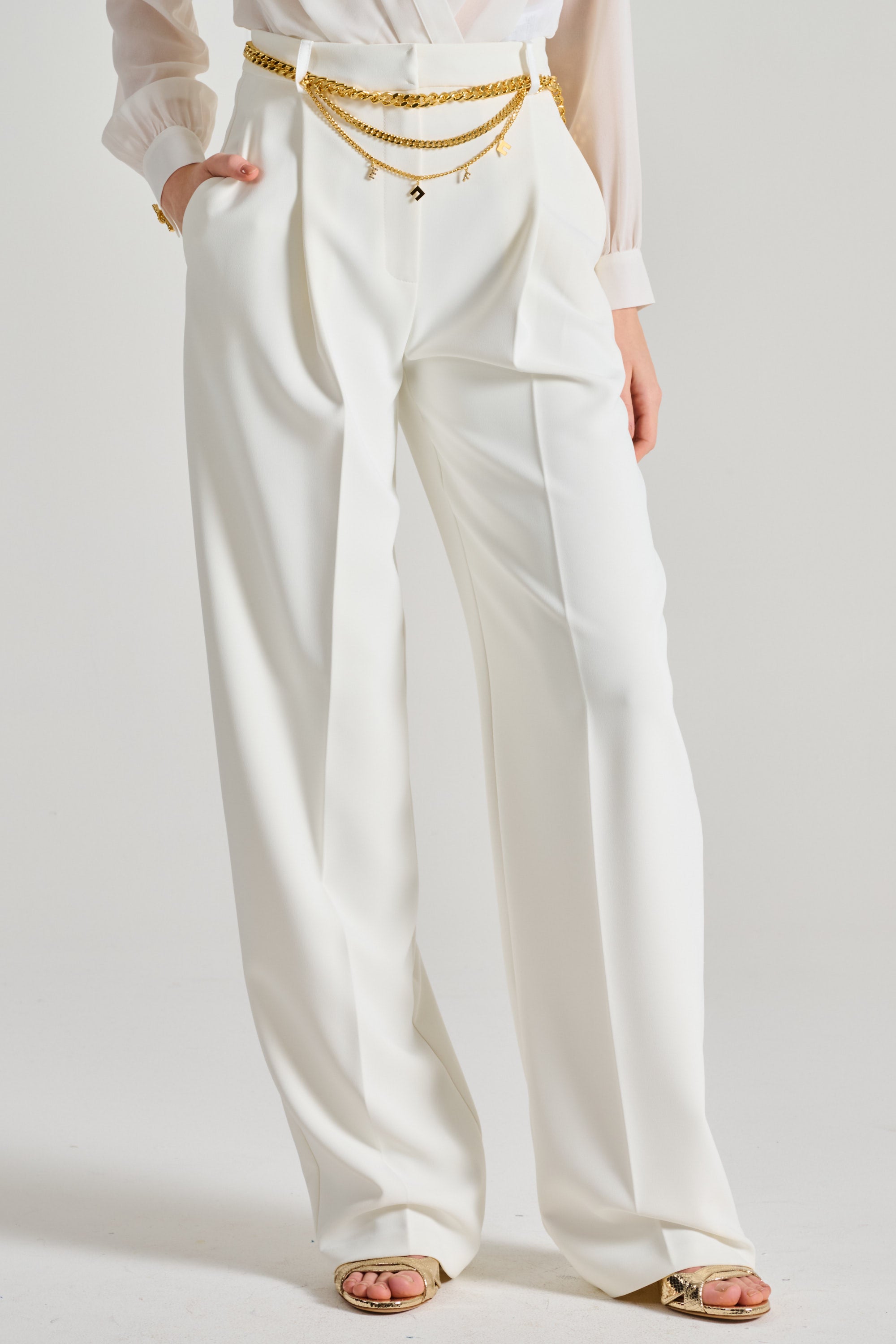 Elisabetta Franchi Essential Fabric Pants White Avorio Donna