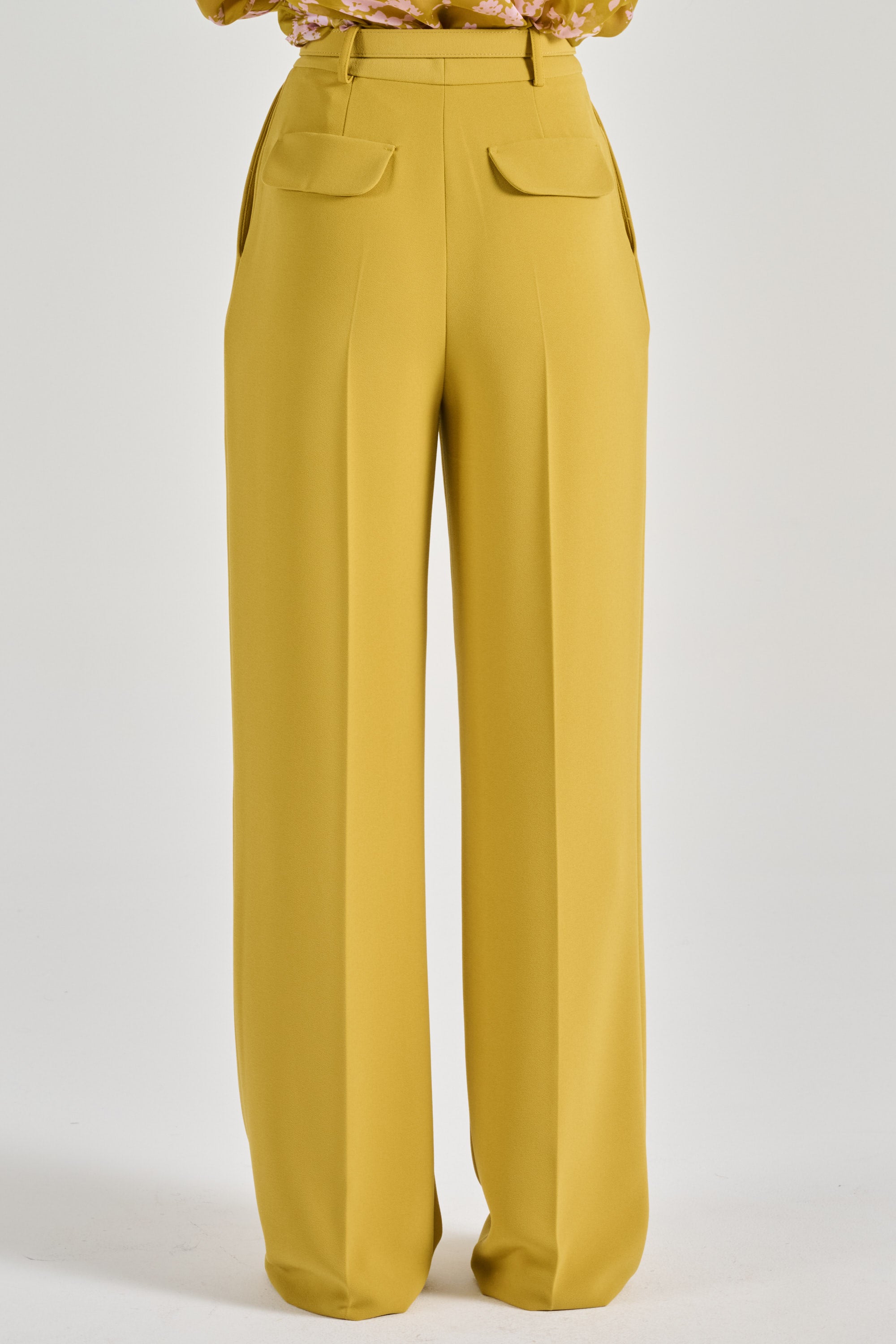 Elisabetta Franchi Belted Trousers In Yellow Fabric Curry