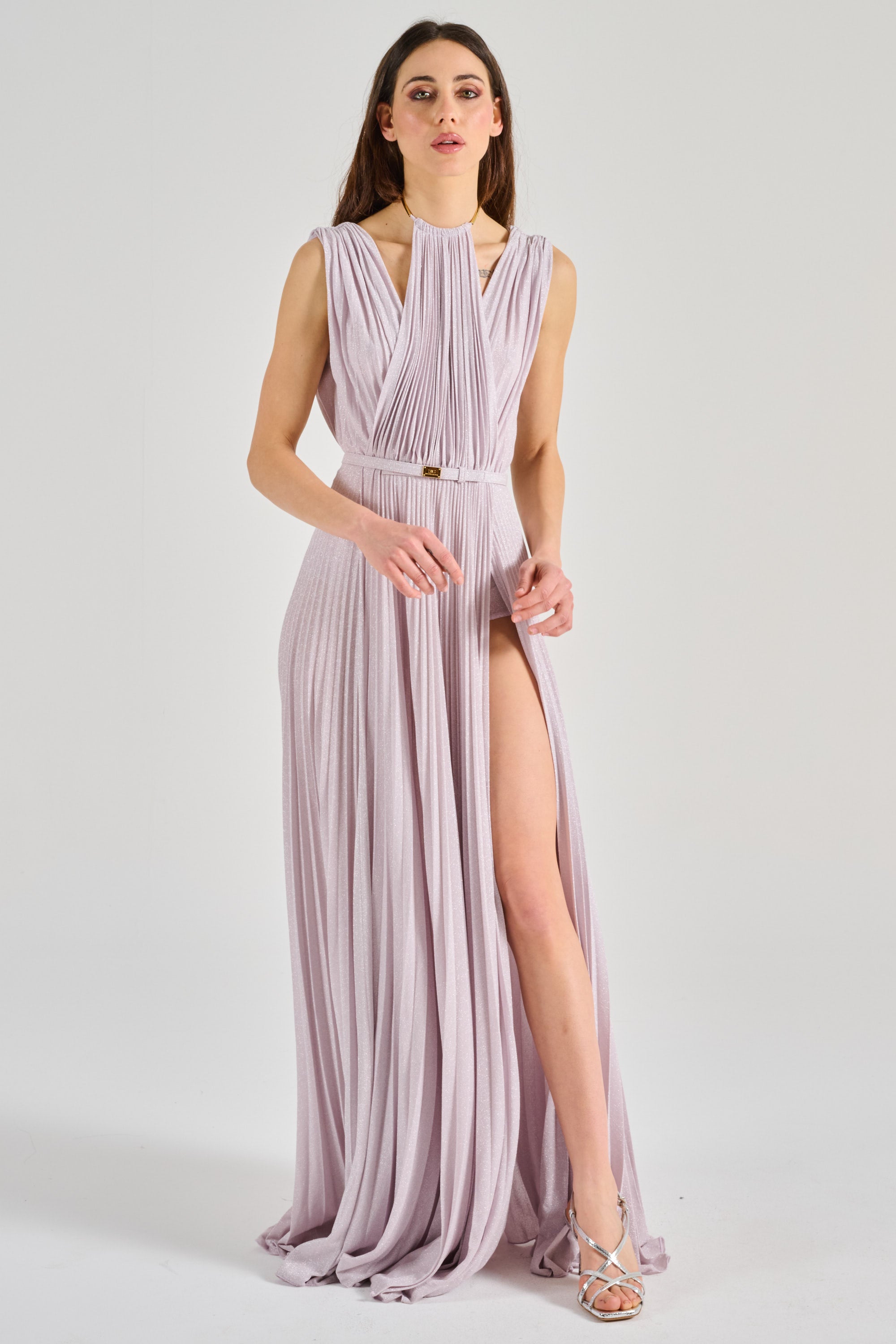 Elisabetta Franchi Red Carpet Dress Pink Fabric Quarzo Donna