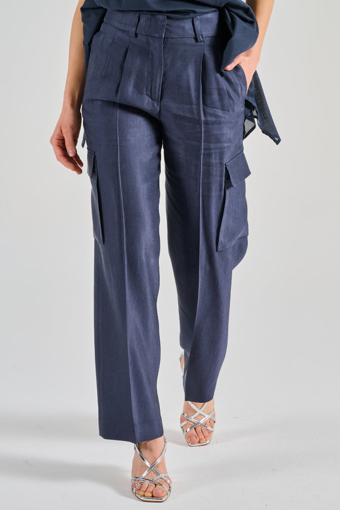 Peserico Pantalone Gabardina Lucida Blu Donna