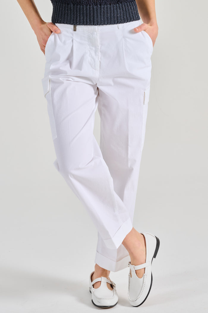 Peserico Pantalone Tela Di Cotone Bianco Donna