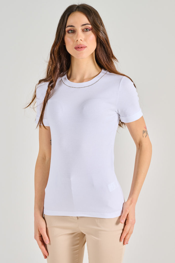 Peserico T-shirt Microcostina Jersey Stretch Bianco Donna