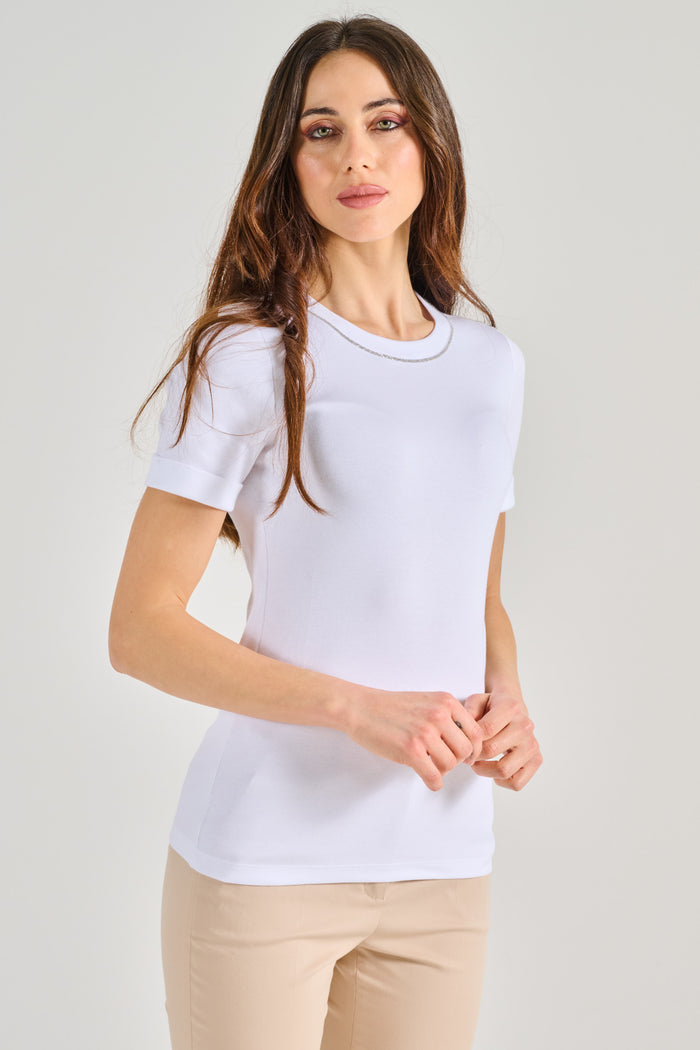 Peserico T-shirt Microcostina Jersey Stretch Bianco Donna-2