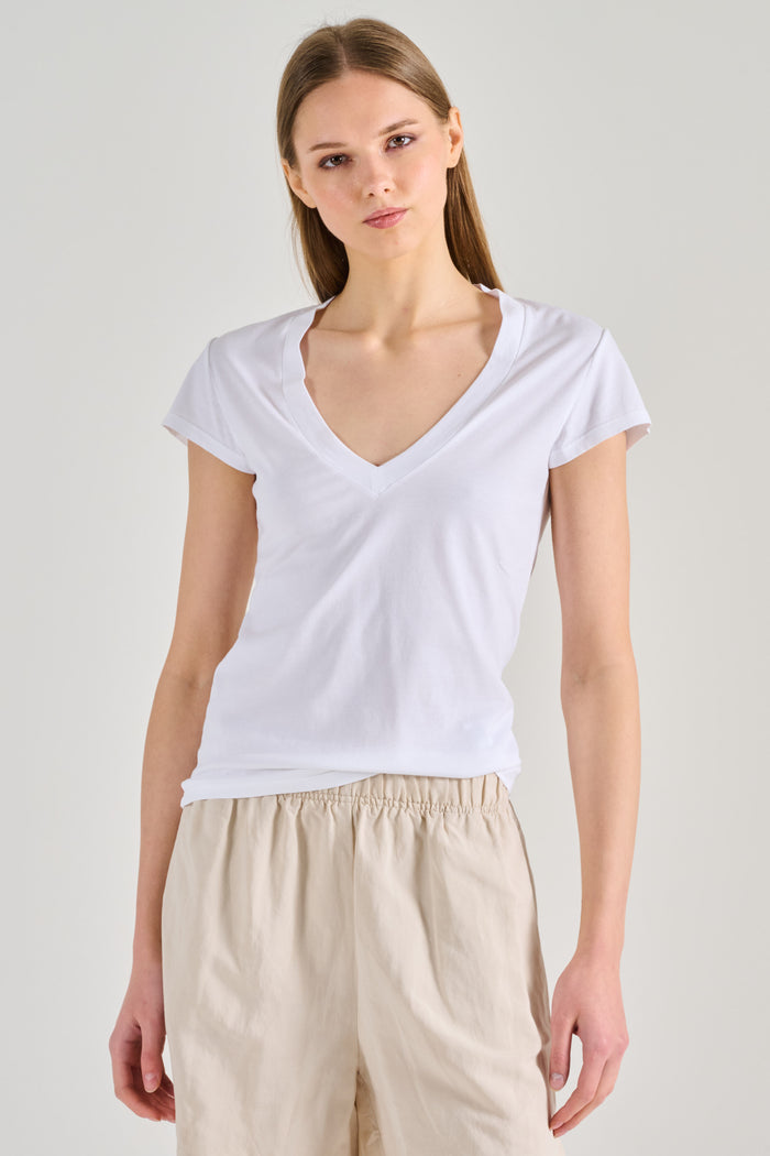 Dondup T-shirt Scollo A V Bianco Donna