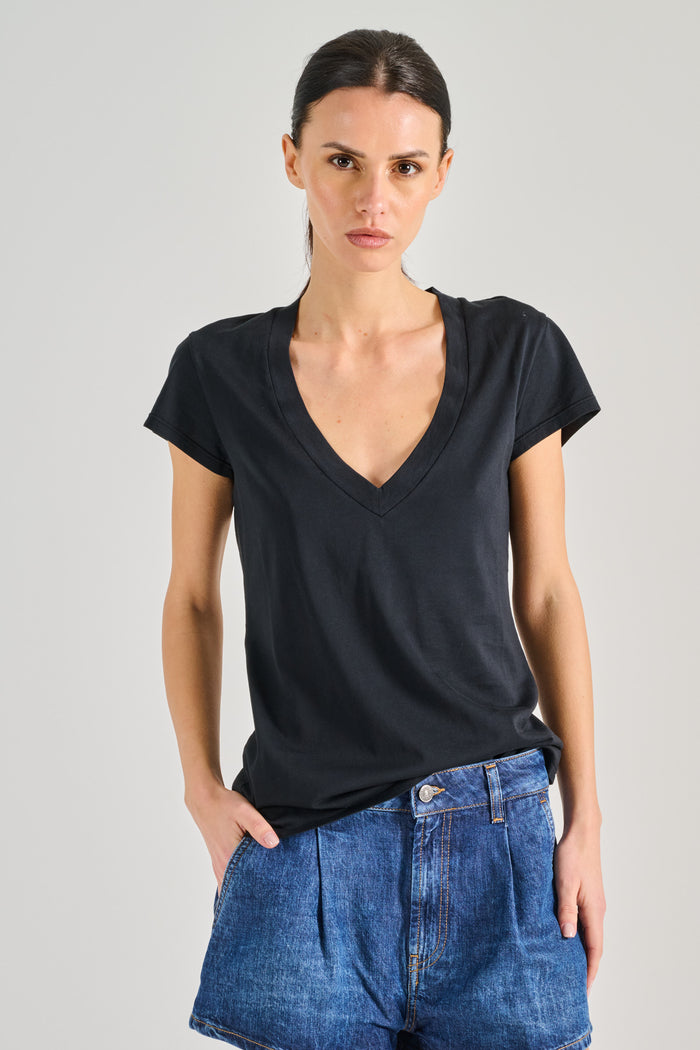 Dondup T-shirt Scollo A V Nero Donna