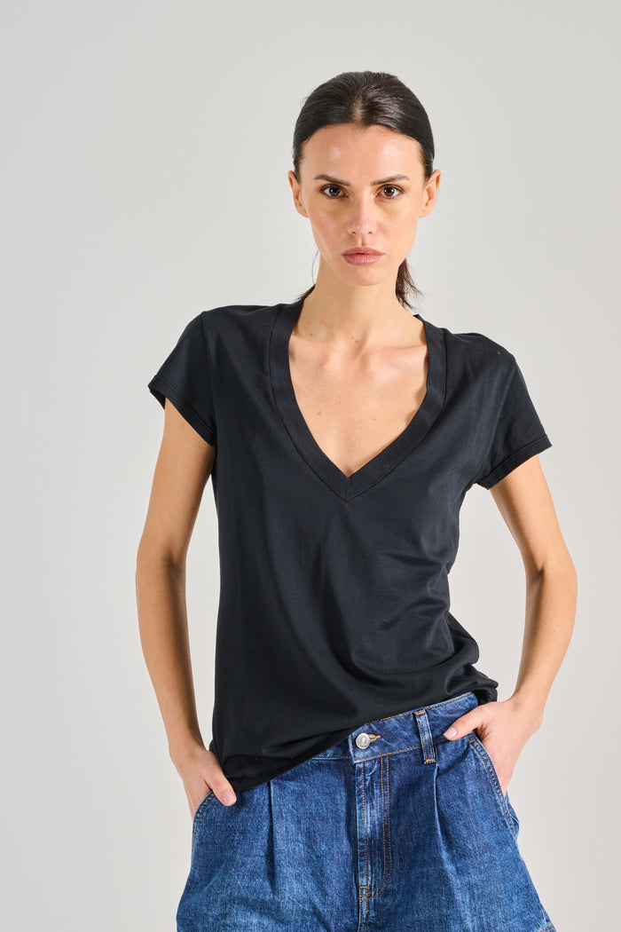 Dondup T-shirt Scollo A V Nero Donna-2