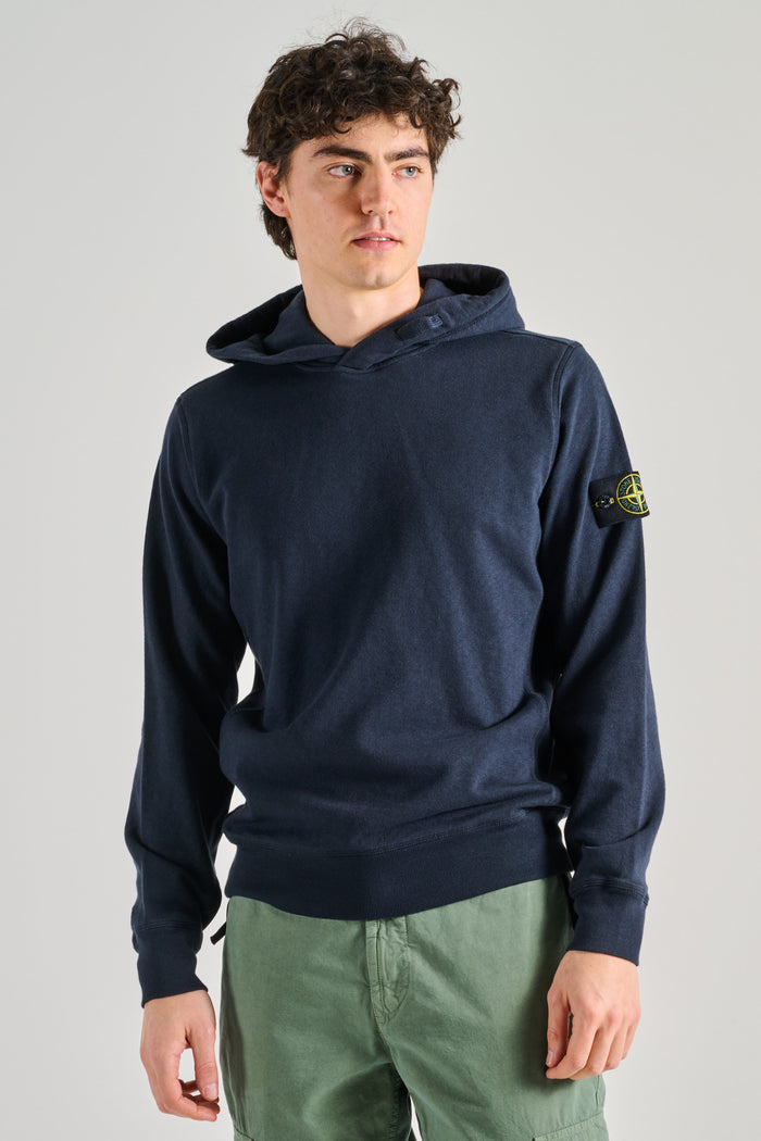 Stone Island Felpa Con Cappuccio Blu Uomo