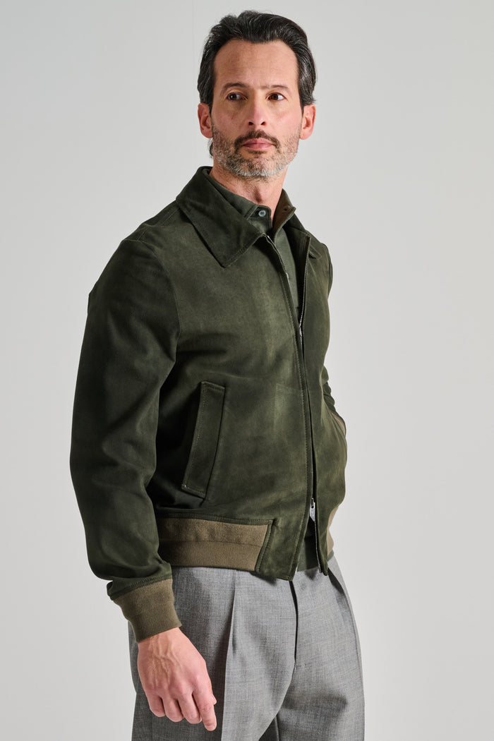 Salvatore Santoro Bomber Pelle Verde Uomo-2