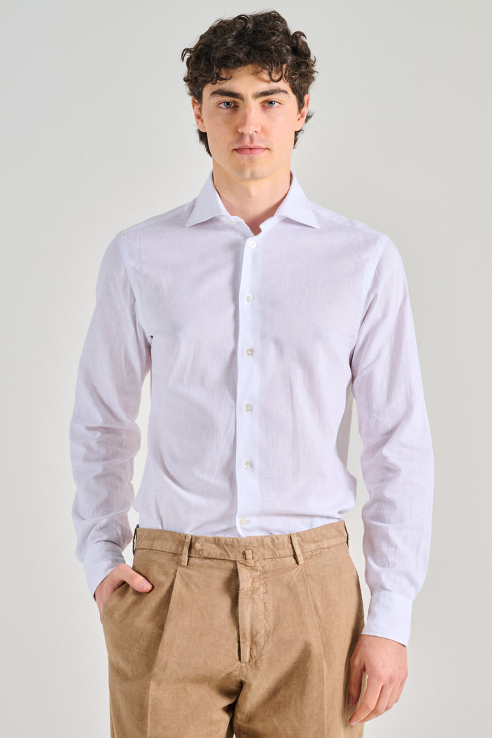 Borriello Camicia Cotone Lino Bianco Uomo