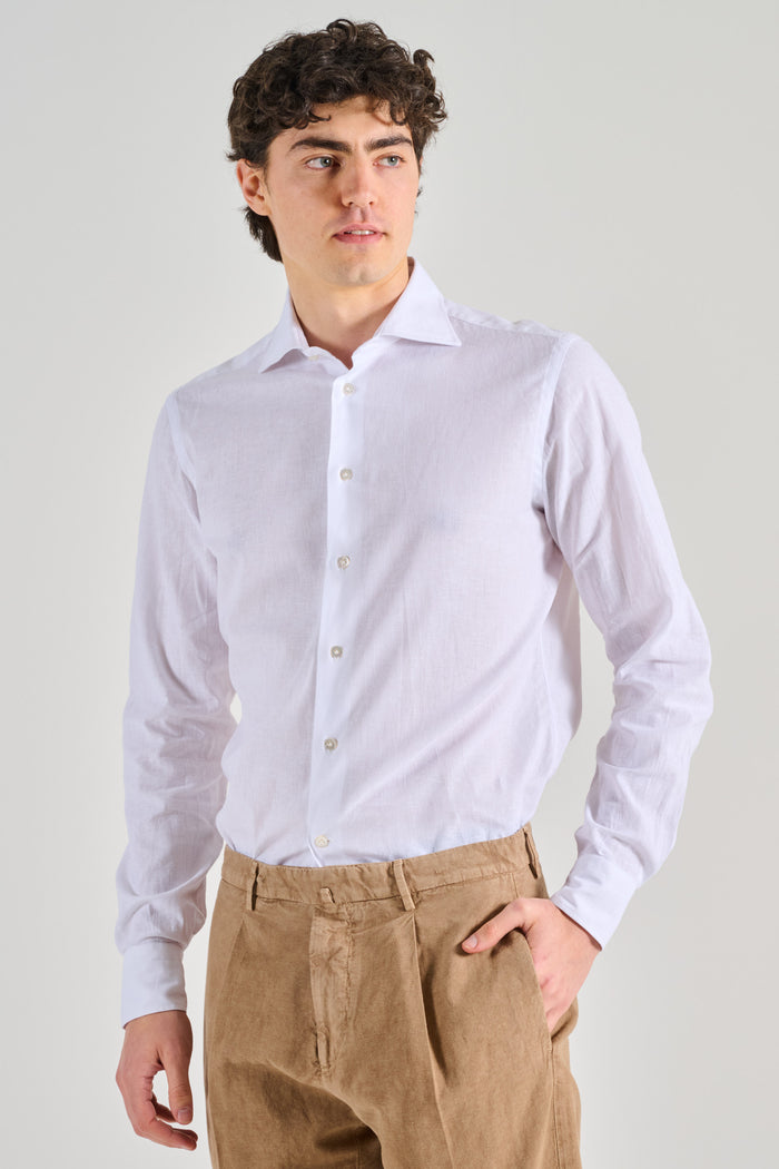 Borriello Camicia Cotone Lino Bianco Uomo-2