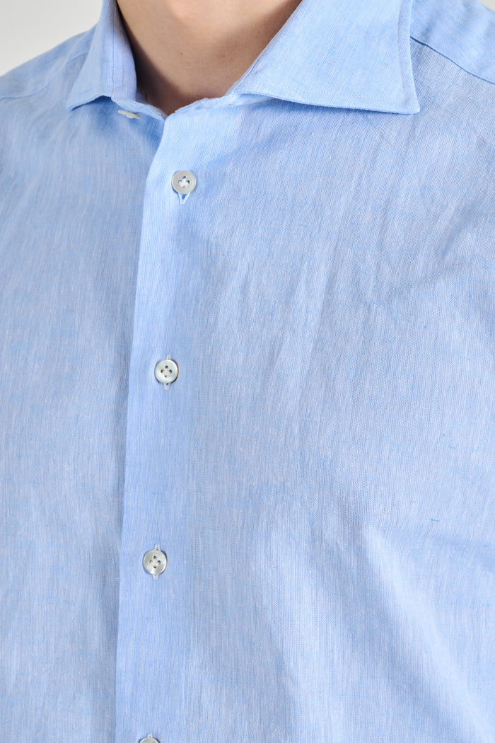 Borriello Camicia Cotone Lino Azzurro Uomo-2