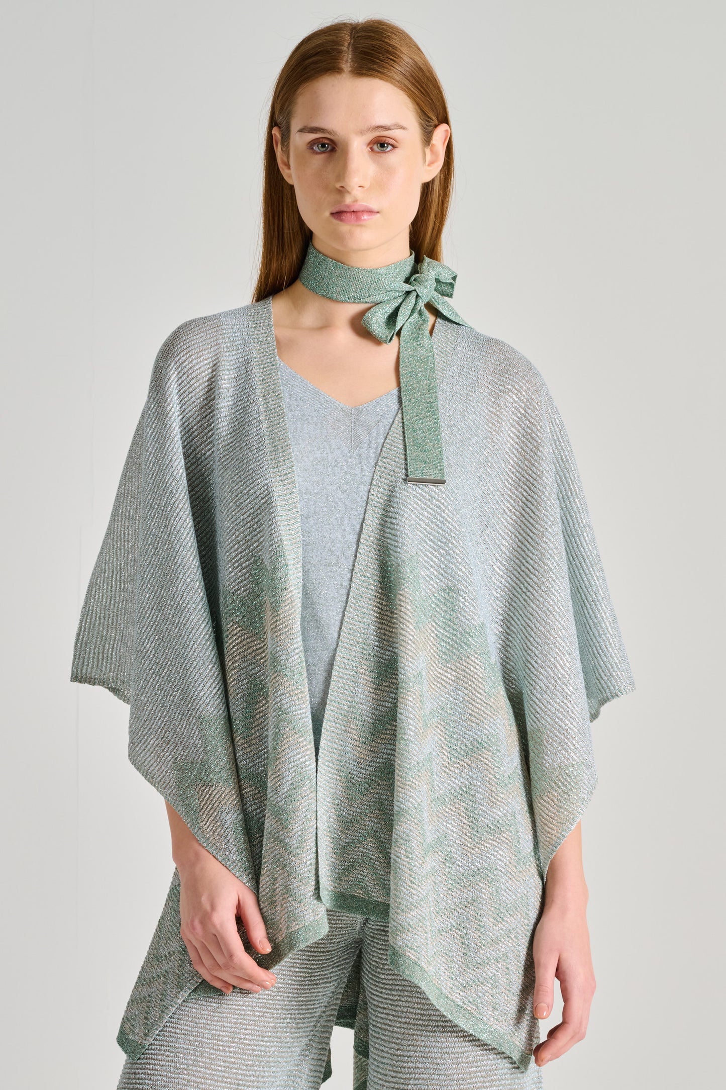  D.exterior Poncho Ombre Green Belt Verde Donna - 2