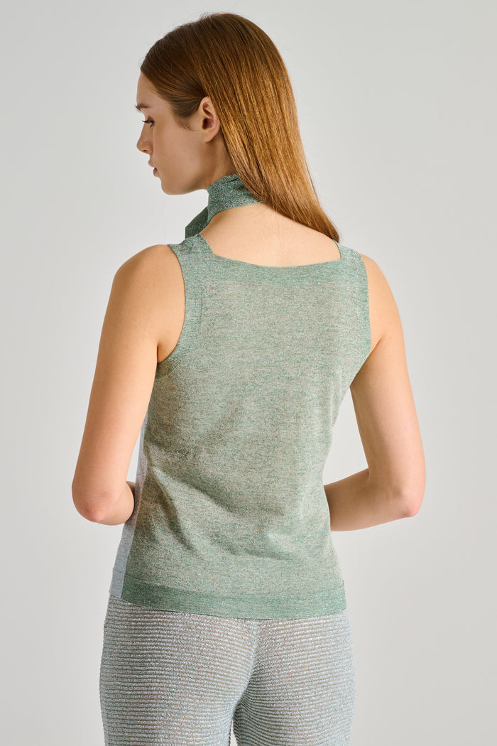 D.exterior Two-Tone Short Cotton Green Top-2