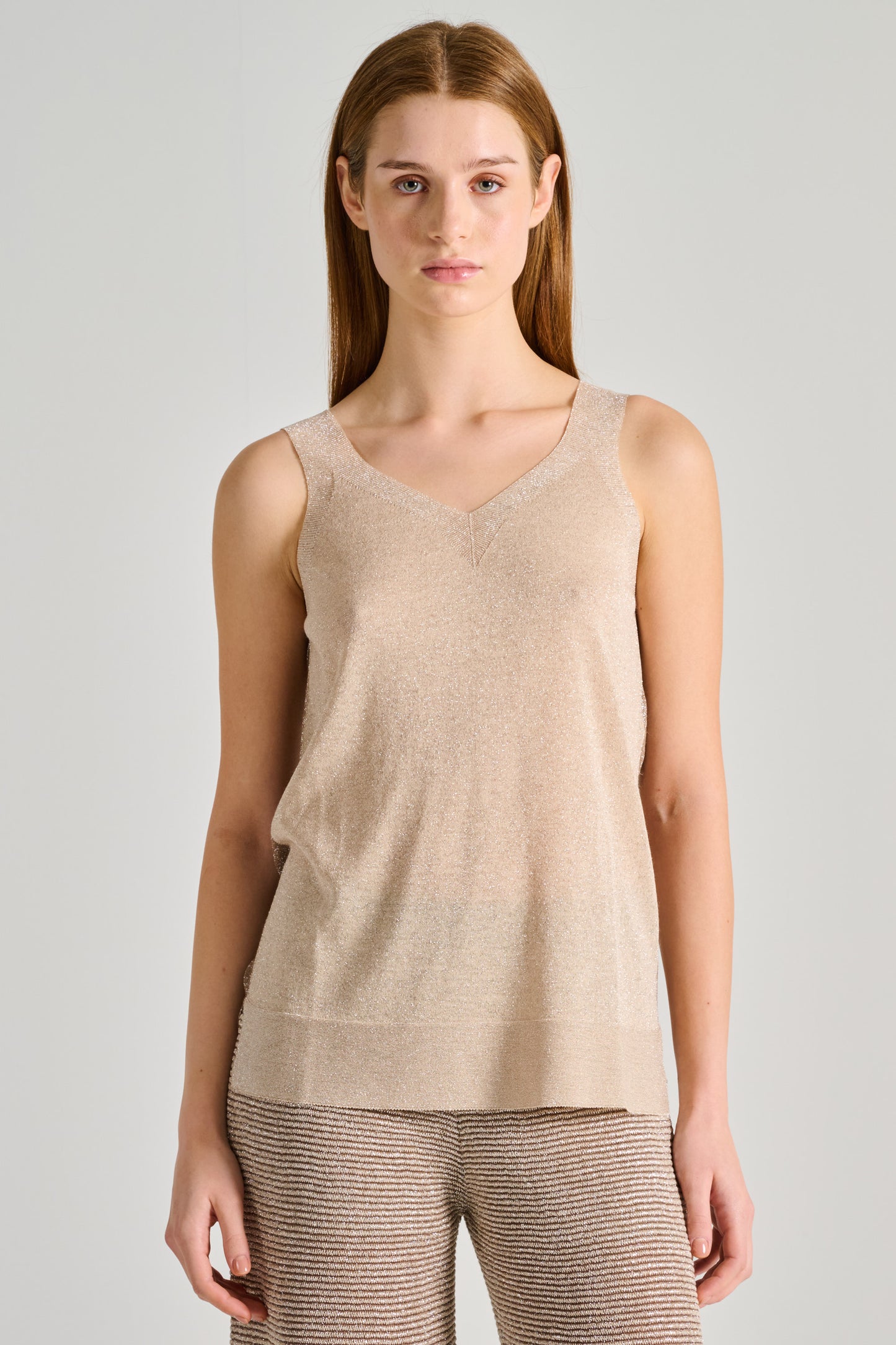  D.exterior Top Lungo Bicolore Tessuto Beige Beige Donna - 1