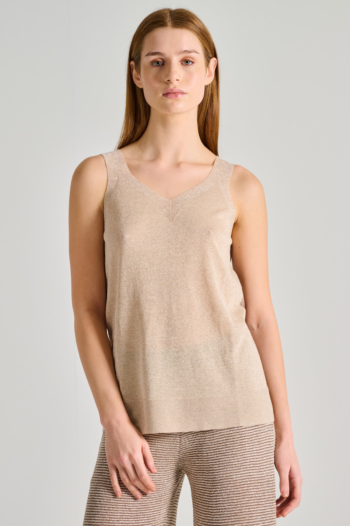  D.exterior Top Lungo Bicolore Tessuto Beige Beige Donna - 2