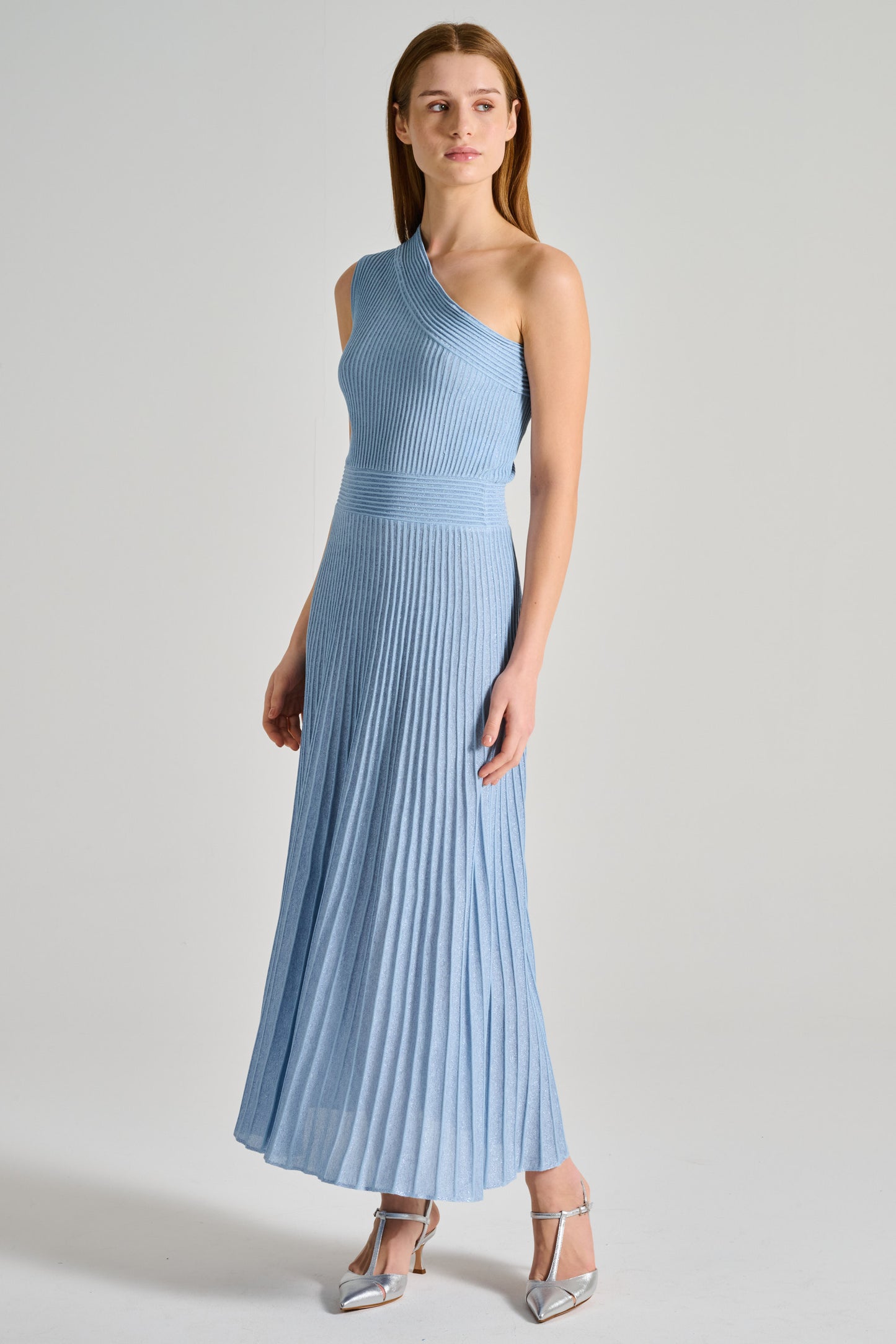  D.exterior One-shoulder Pleated Dress Blue Fabric Azzurro Donna - 1