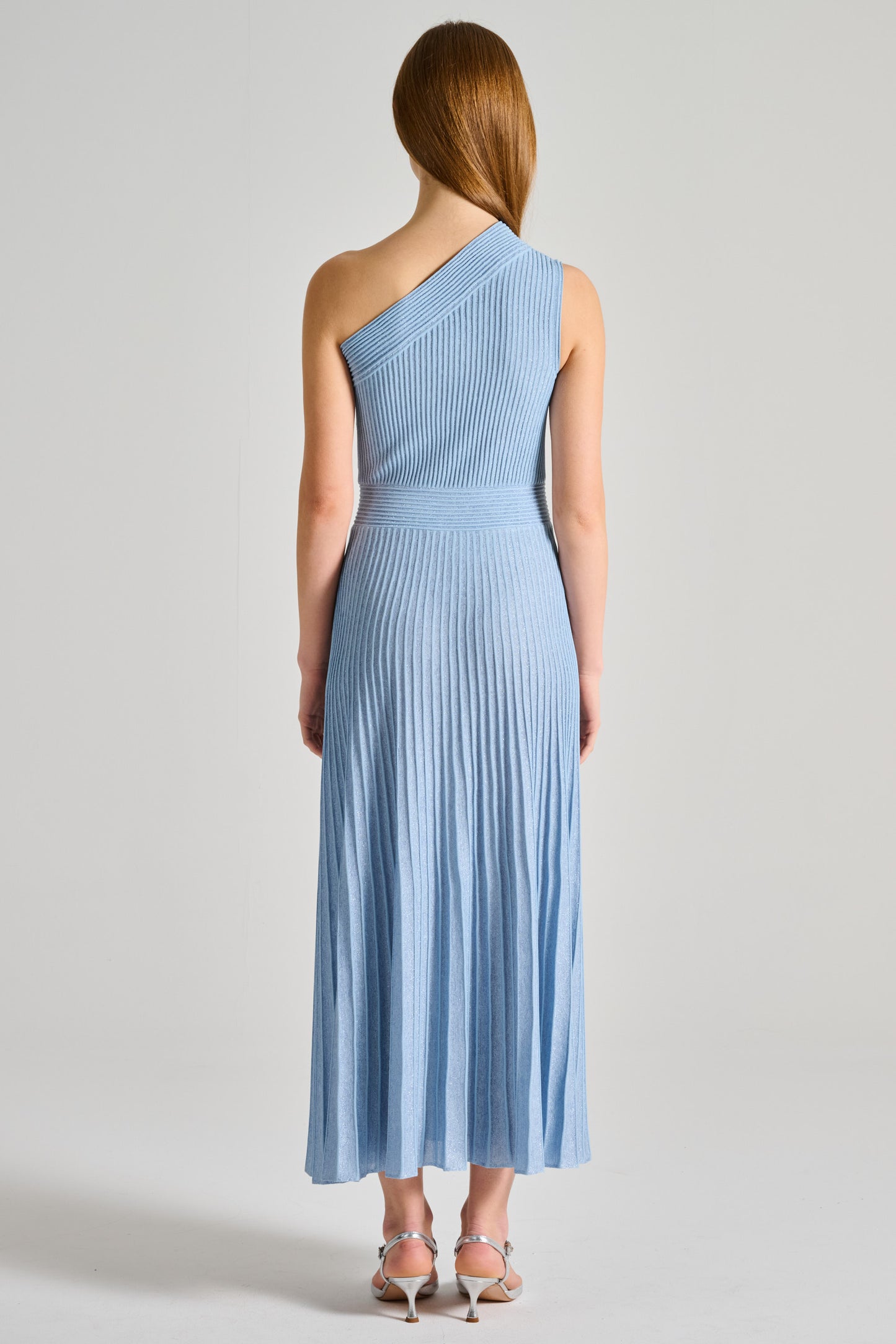  D.exterior One-shoulder Pleated Dress Blue Fabric Azzurro Donna - 2