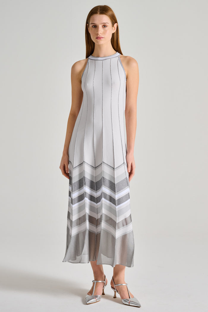 D.Exterior Striped Fantasy Dress American Silver Fabric