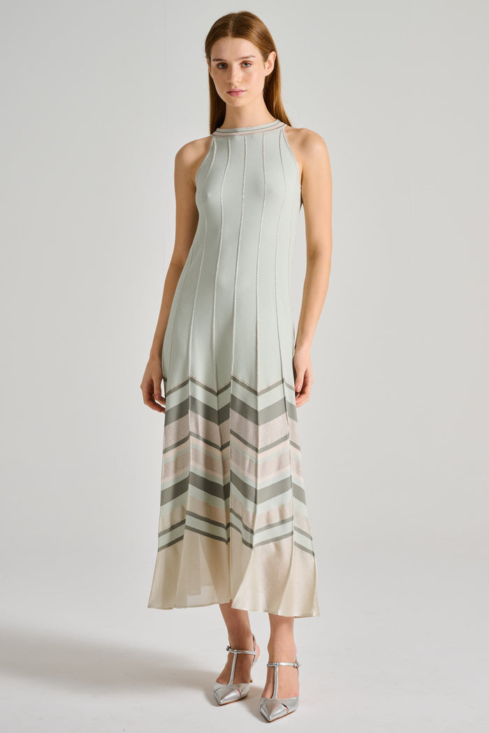 D.Exterior Striped Fantasy American Fabric Green Dress