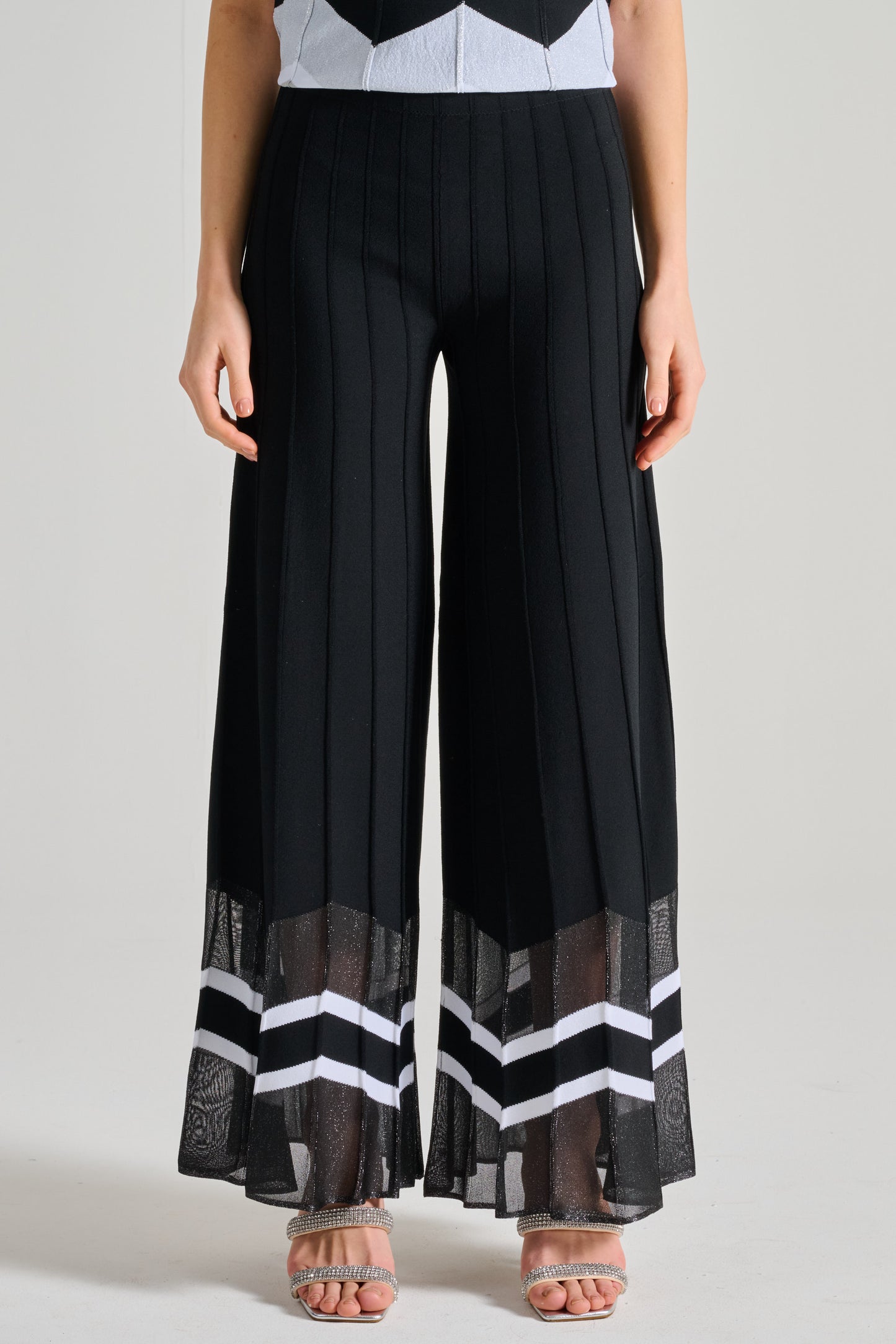  D.exterior Striped Pattern Synthetic Black Trousers Nero Donna - 1