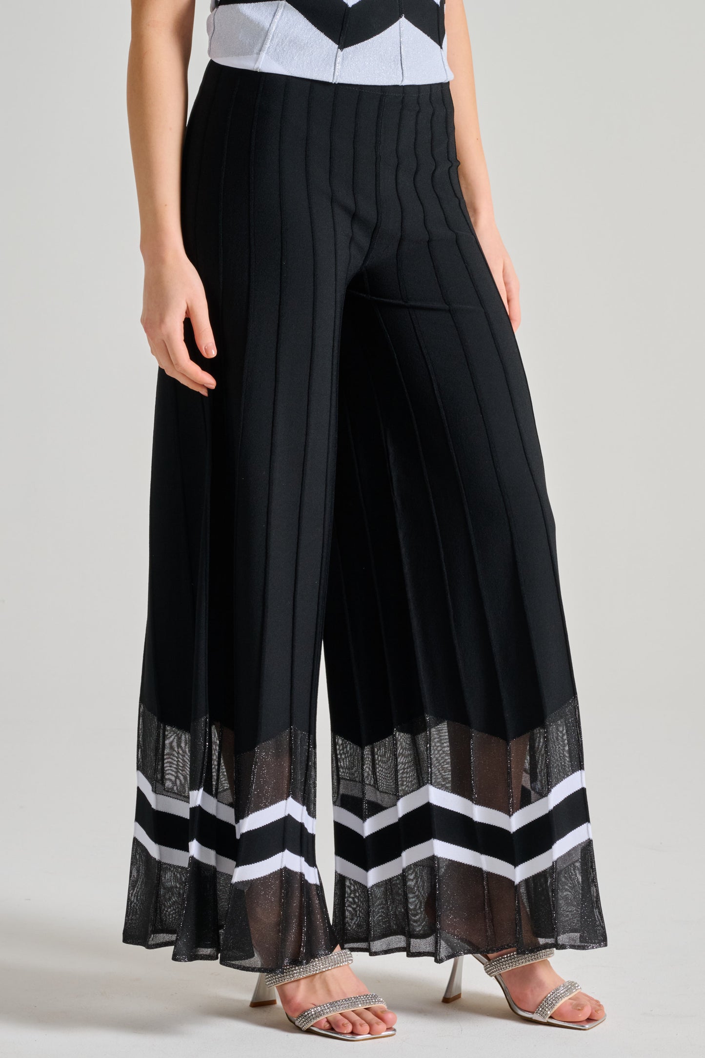  D.exterior Striped Pattern Synthetic Black Trousers Nero Donna - 2