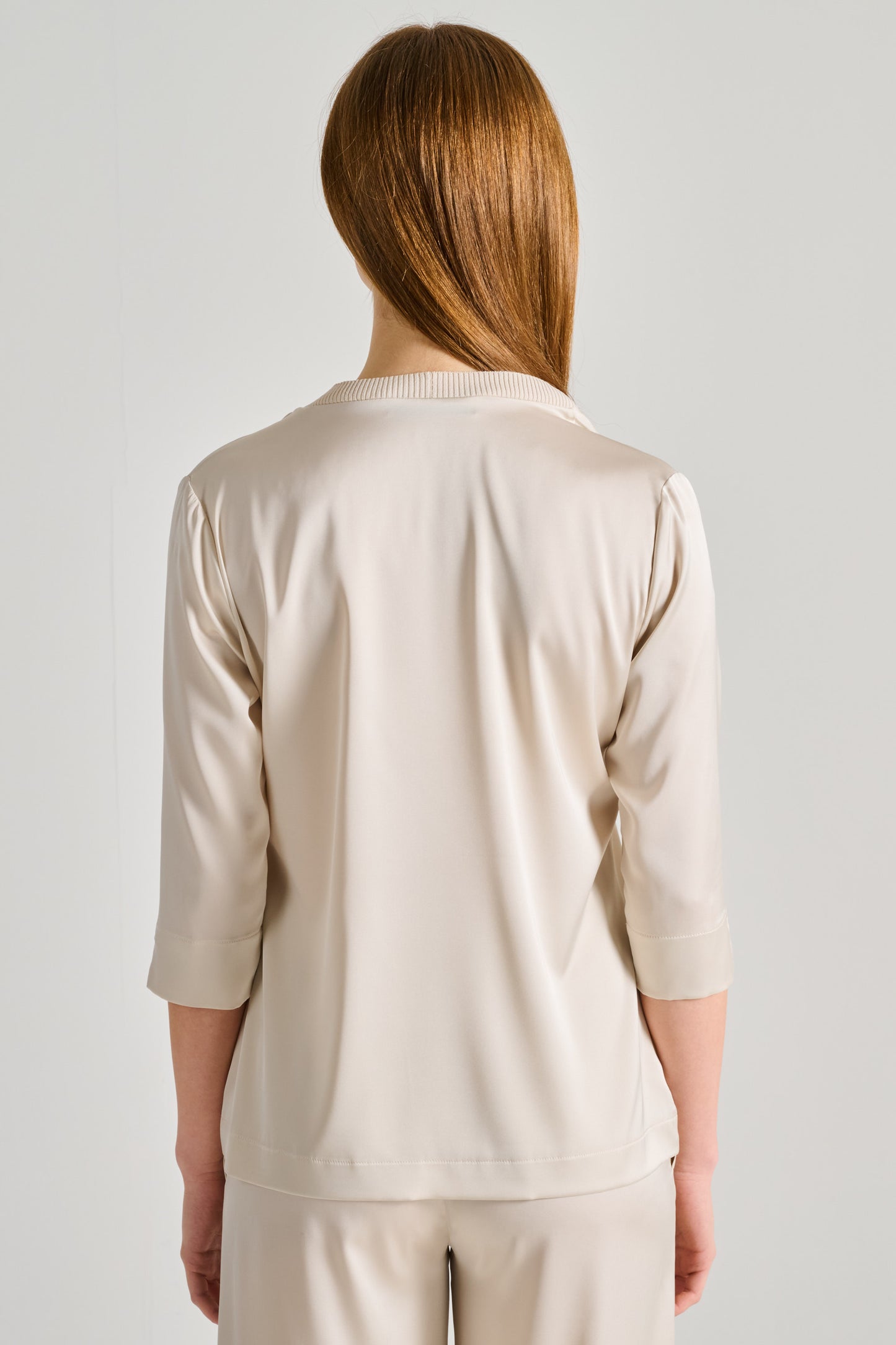  D.exterior Half Sleeve Fluid Satin Beige Top Beige Donna - 3