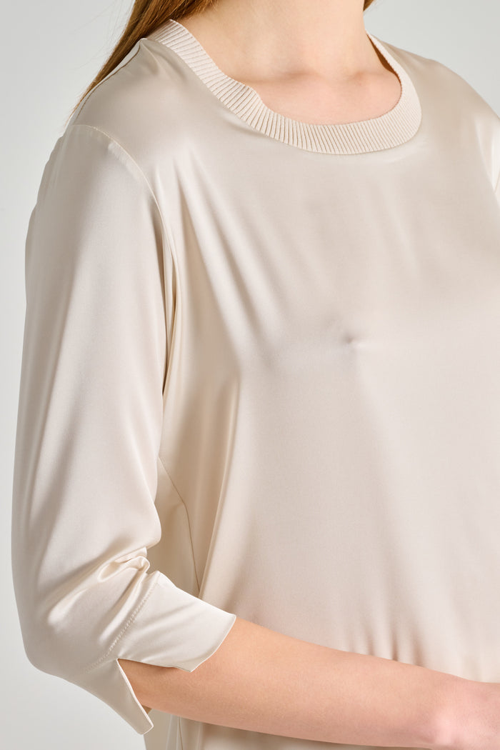  D.exterior Half Sleeve Fluid Satin Beige Top Beige Donna - 4