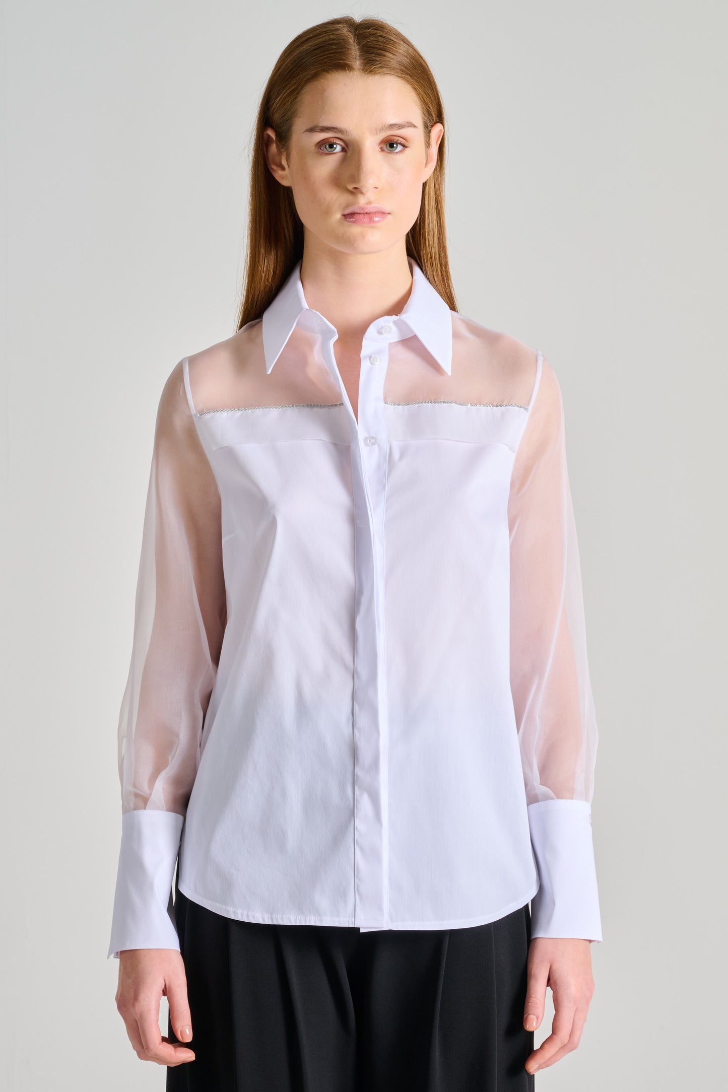  D.exterior Poplin Organza Shirt White Bianco Donna - 1