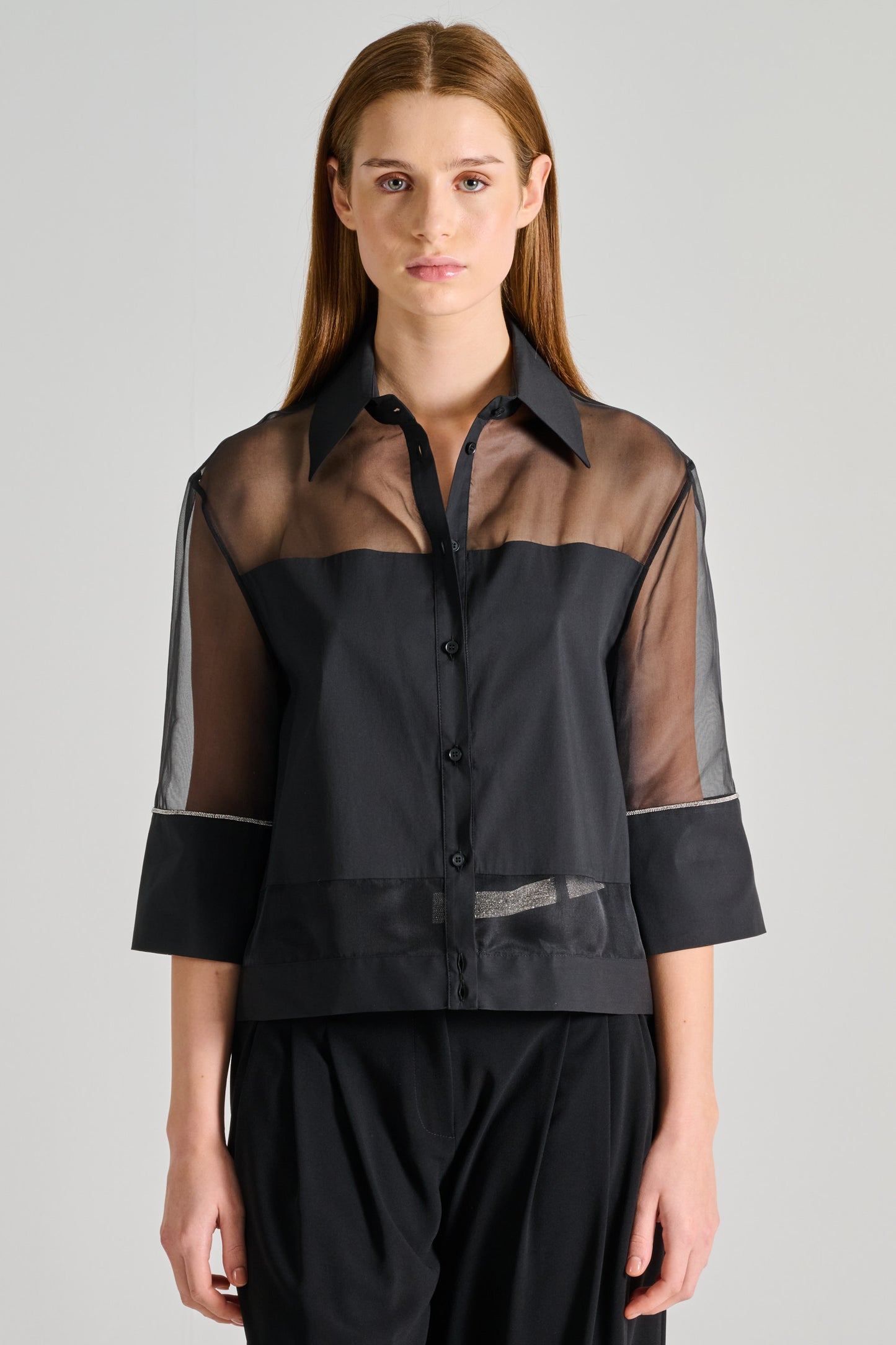  D.exterior Poplin/organza Shirt Black Nero Donna - 1