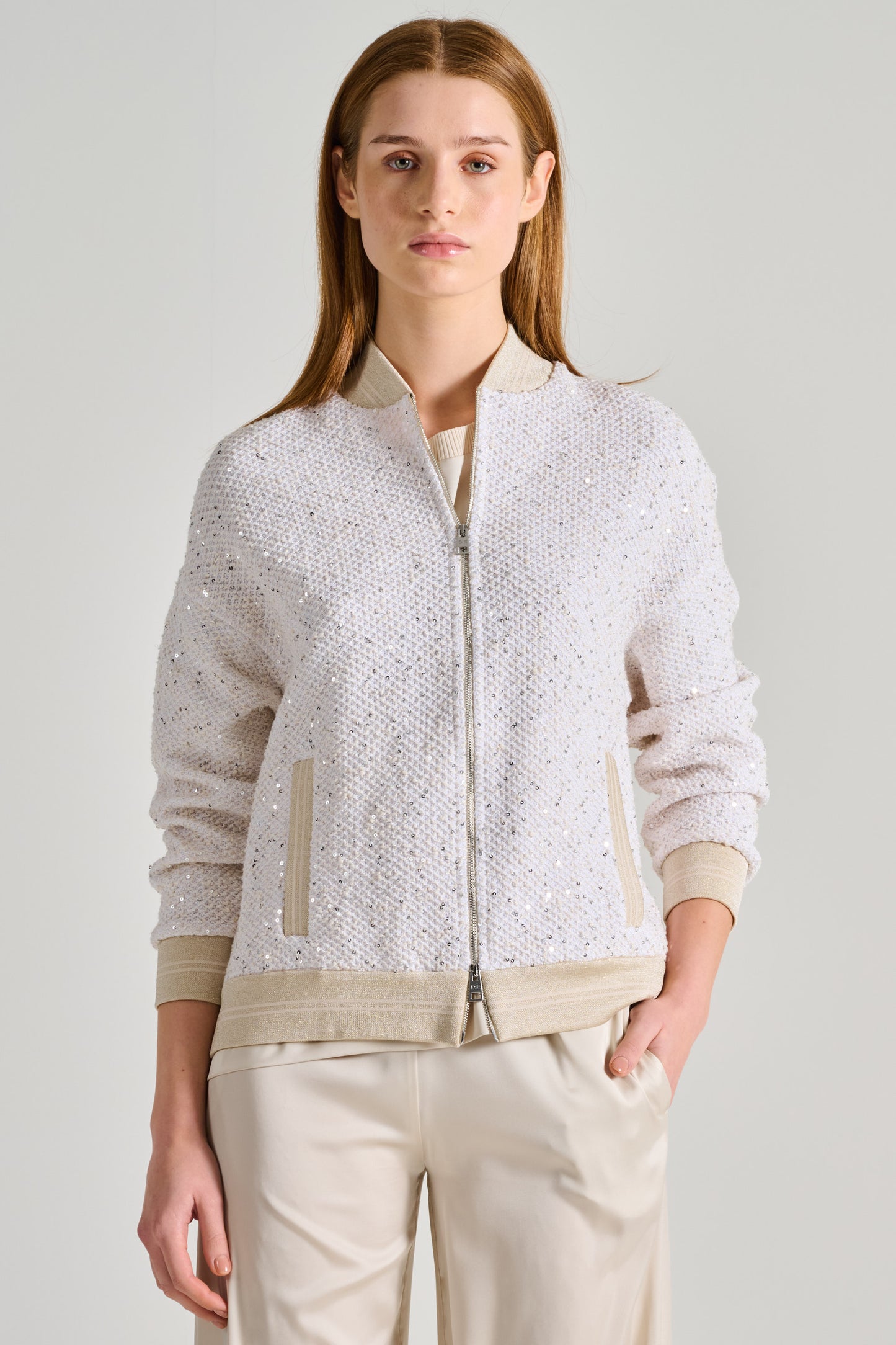  D.exterior Bomber Textures With Crystals Beige Beige Donna - 1