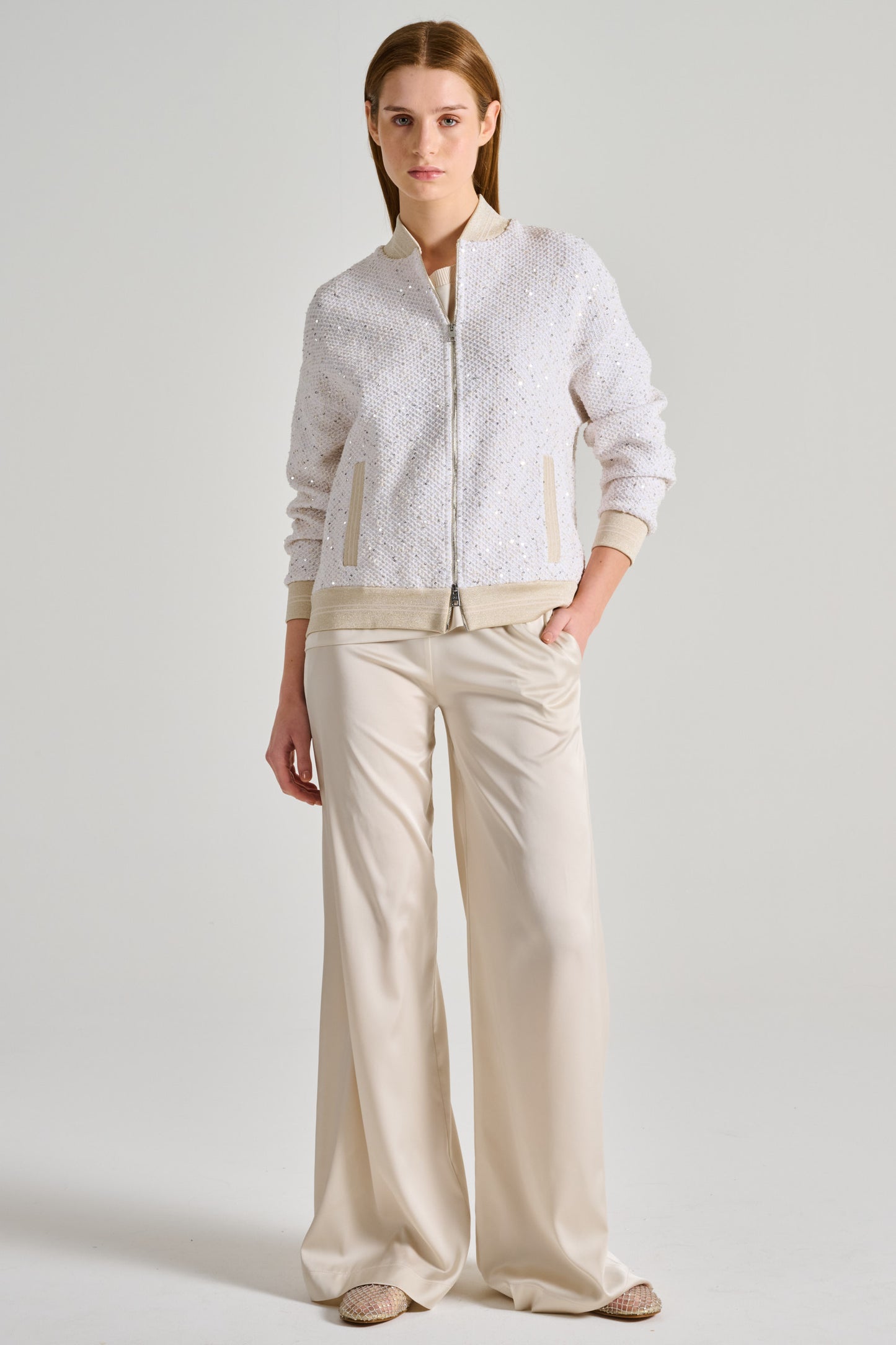  D.exterior Bomber Textures With Crystals Beige Beige Donna - 2