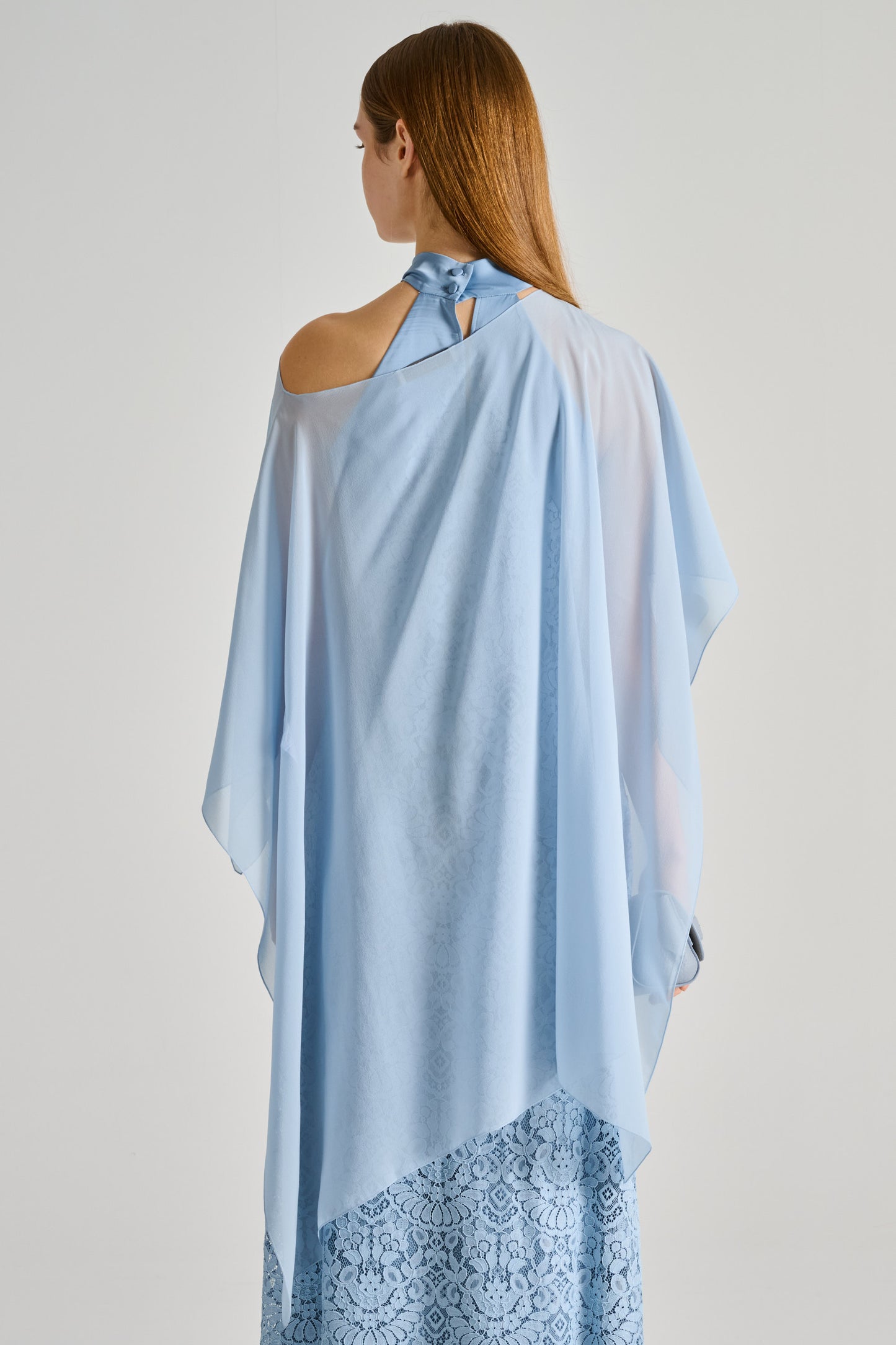  D.exterior Silk Shawl Light Blue Azzurro Donna - 2