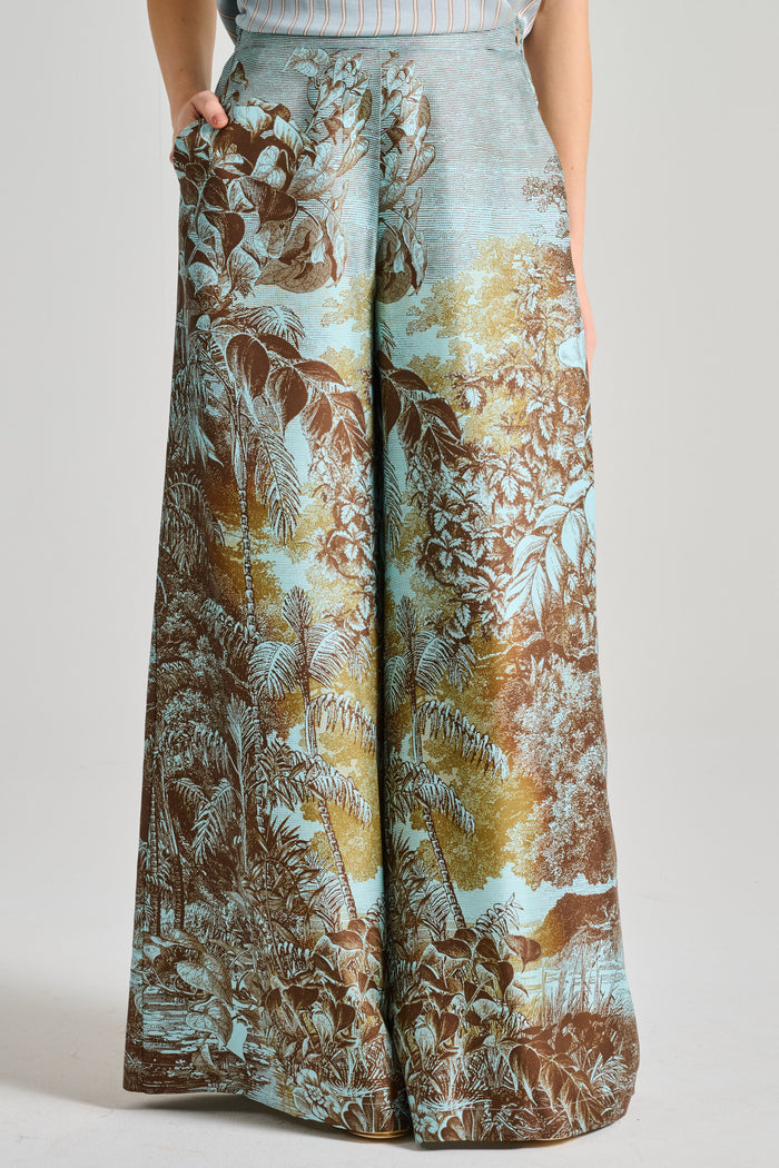 Co.Go Oriental Landscape Trousers Light Blue