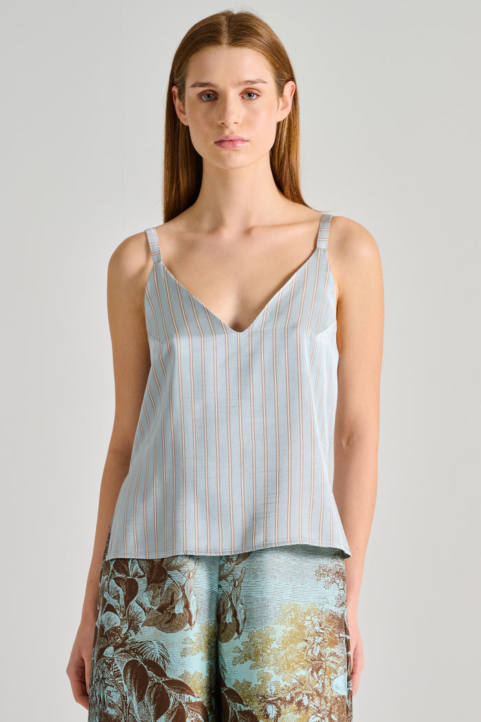 Co.Go. Top Funky Pin Striped Tessuto Azzurro